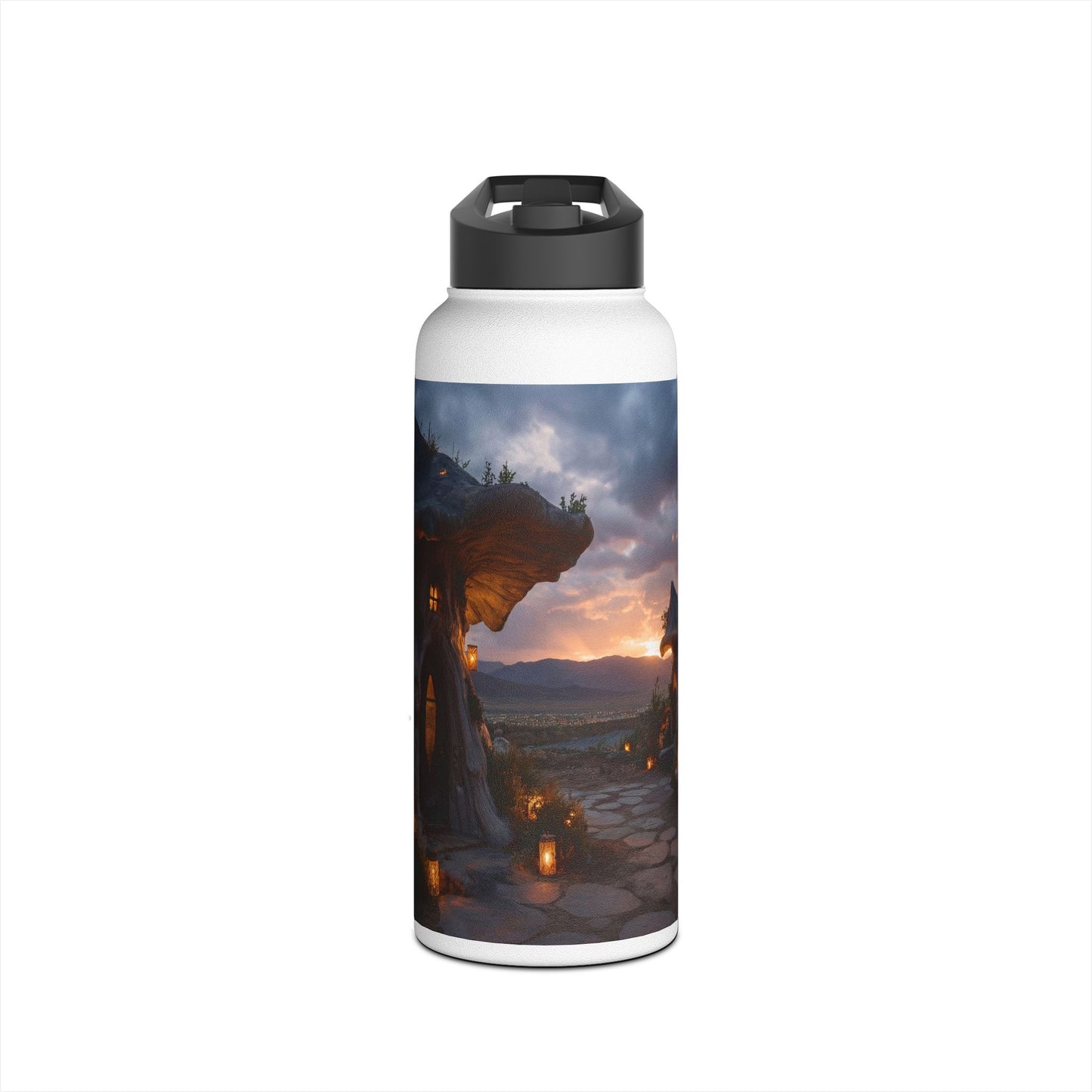 Mushroom Cottage Sunset Water Bottle – Warm Glow Haven Standard Lid