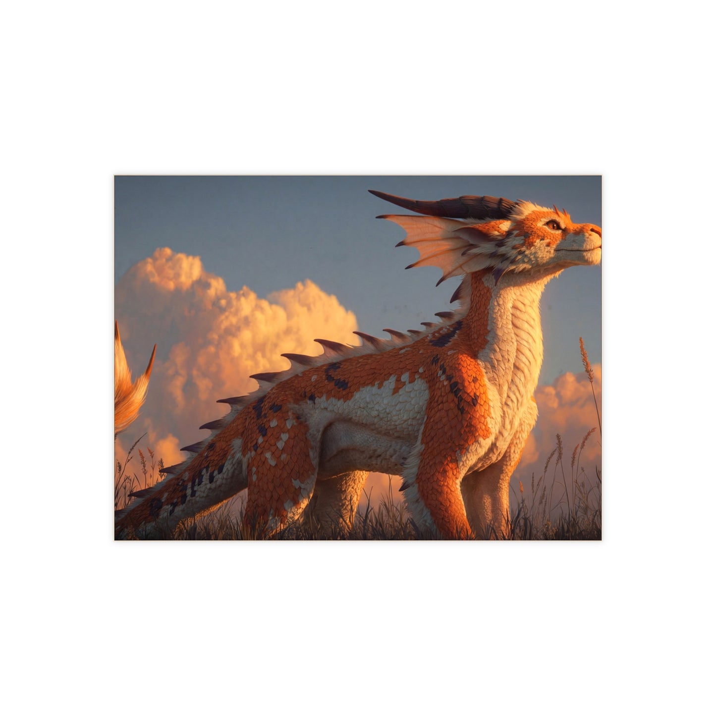Sunset Guardian Dragon Ceramic Photo Tile – Warm Light and Wild Grace