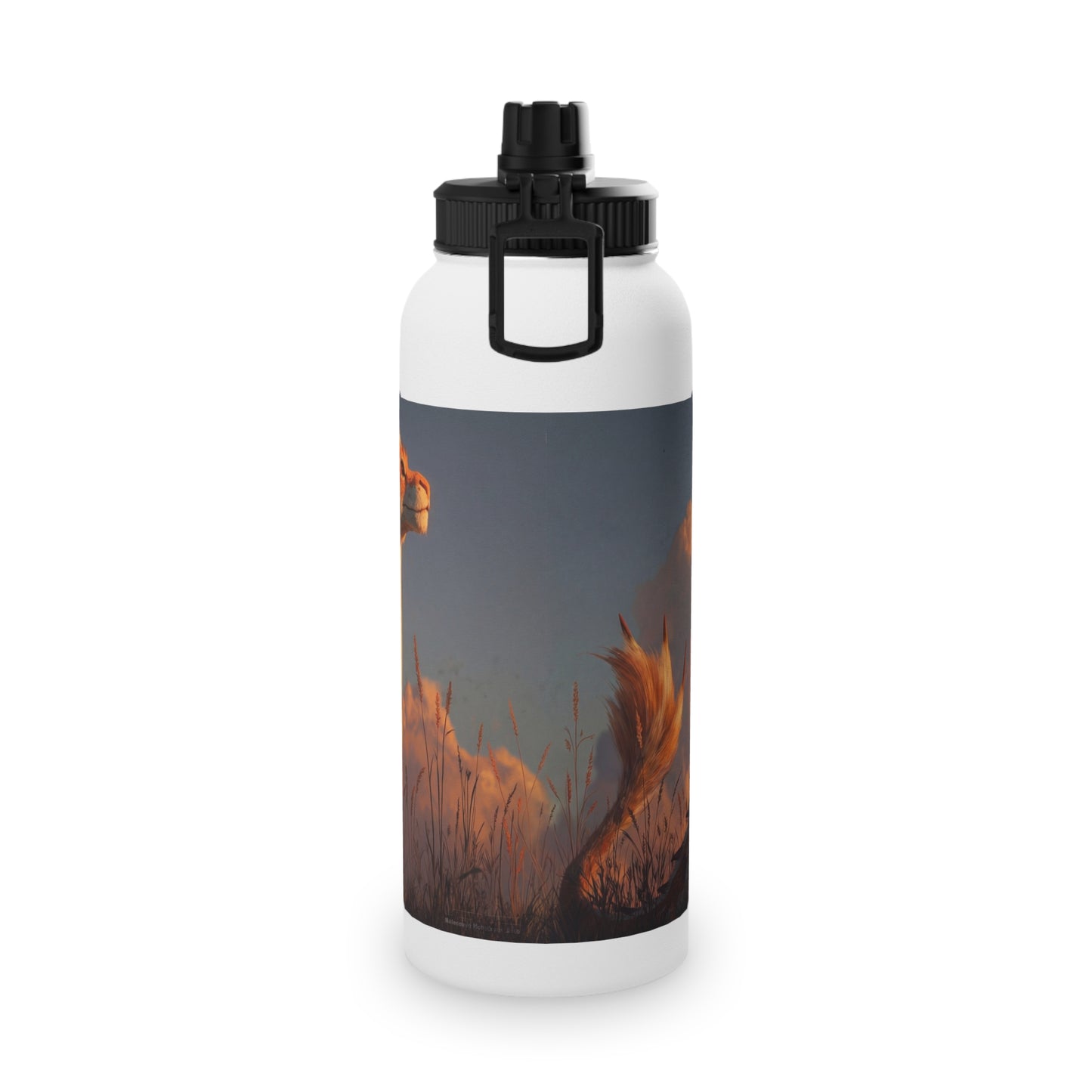 Sunset Sentinel Dragon Stainless Steel Water Bottle, Sports Lid – Amber Scale Horizon