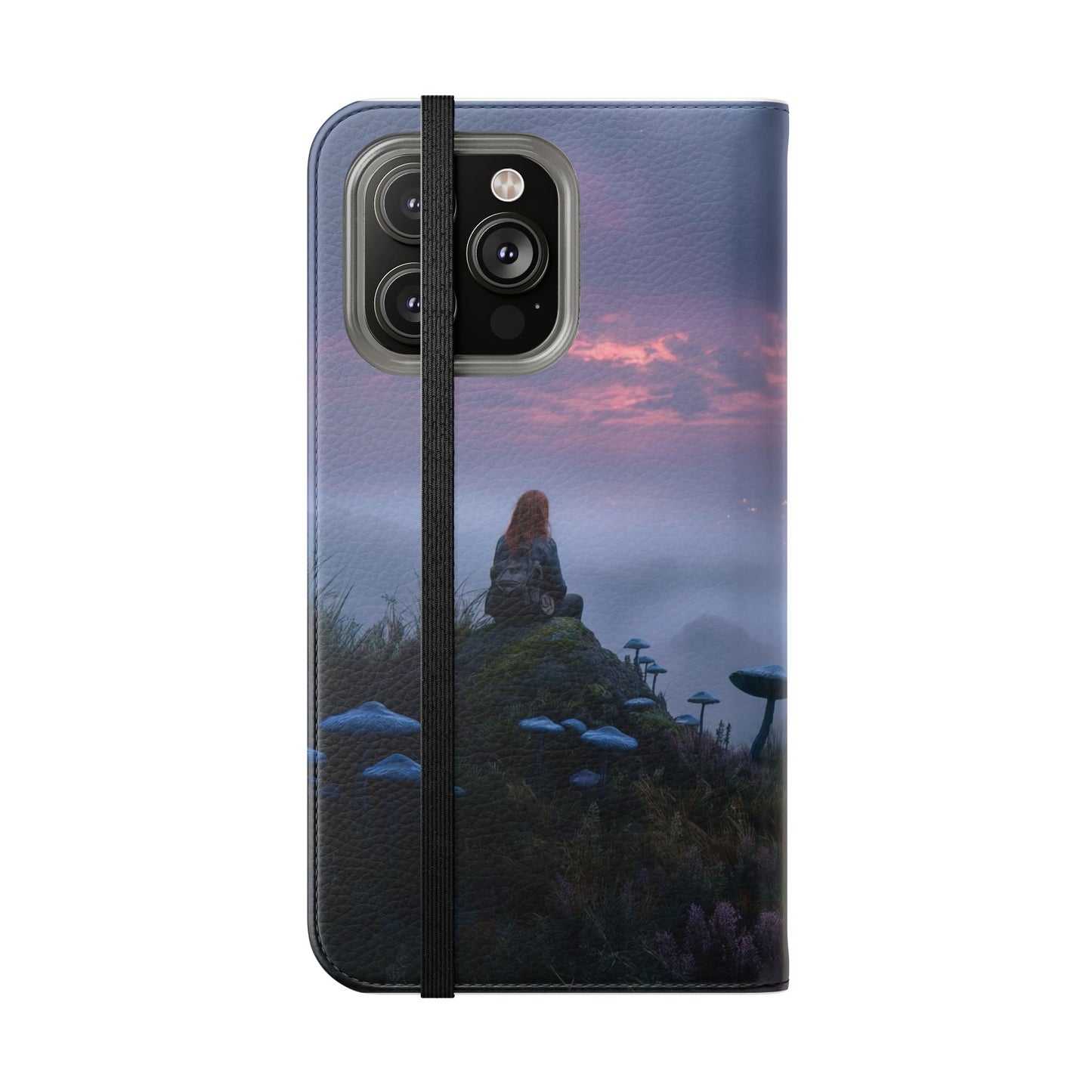 Misty Hilltop Flip Cases – Red-Haired Wanderer at Twilight
