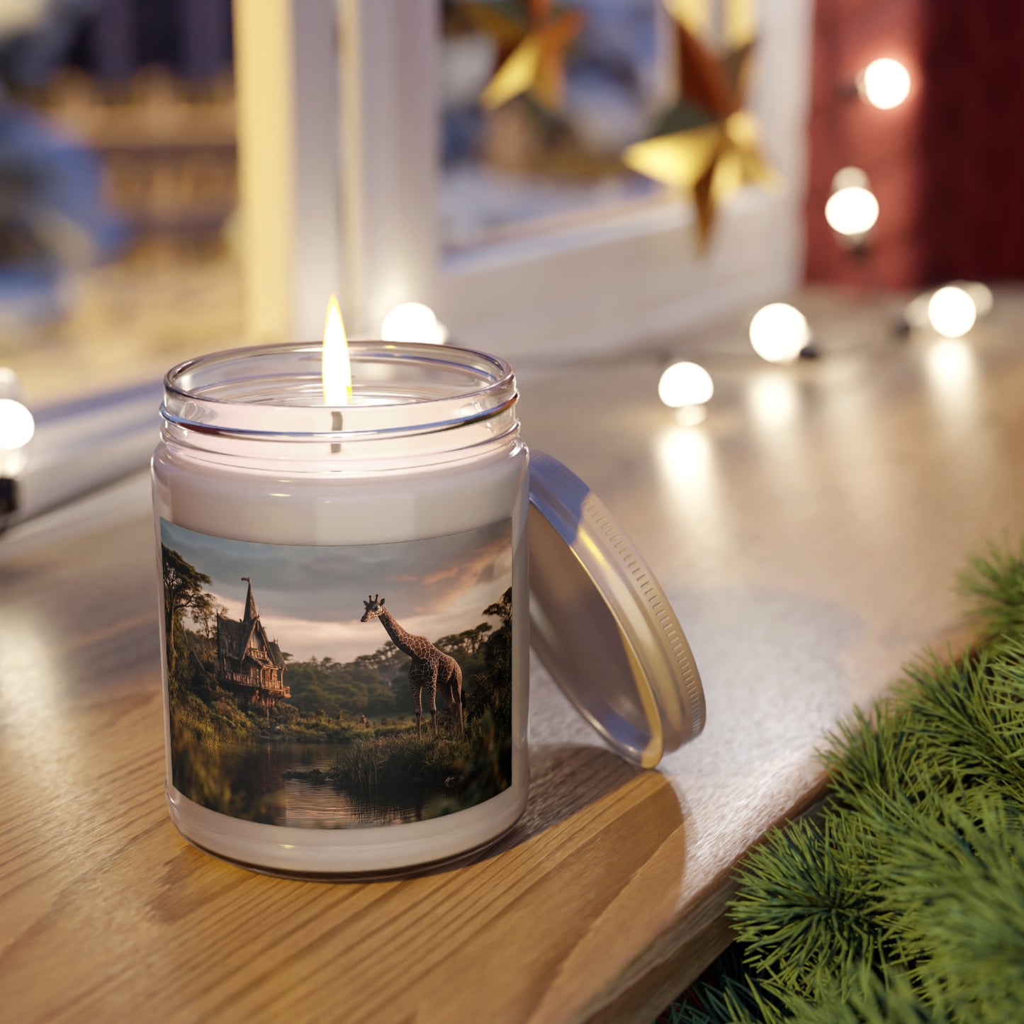Giraffe by the Water’s Edge Scented Soy Candles with White Lid, 9oz – Sunset Sanctuary