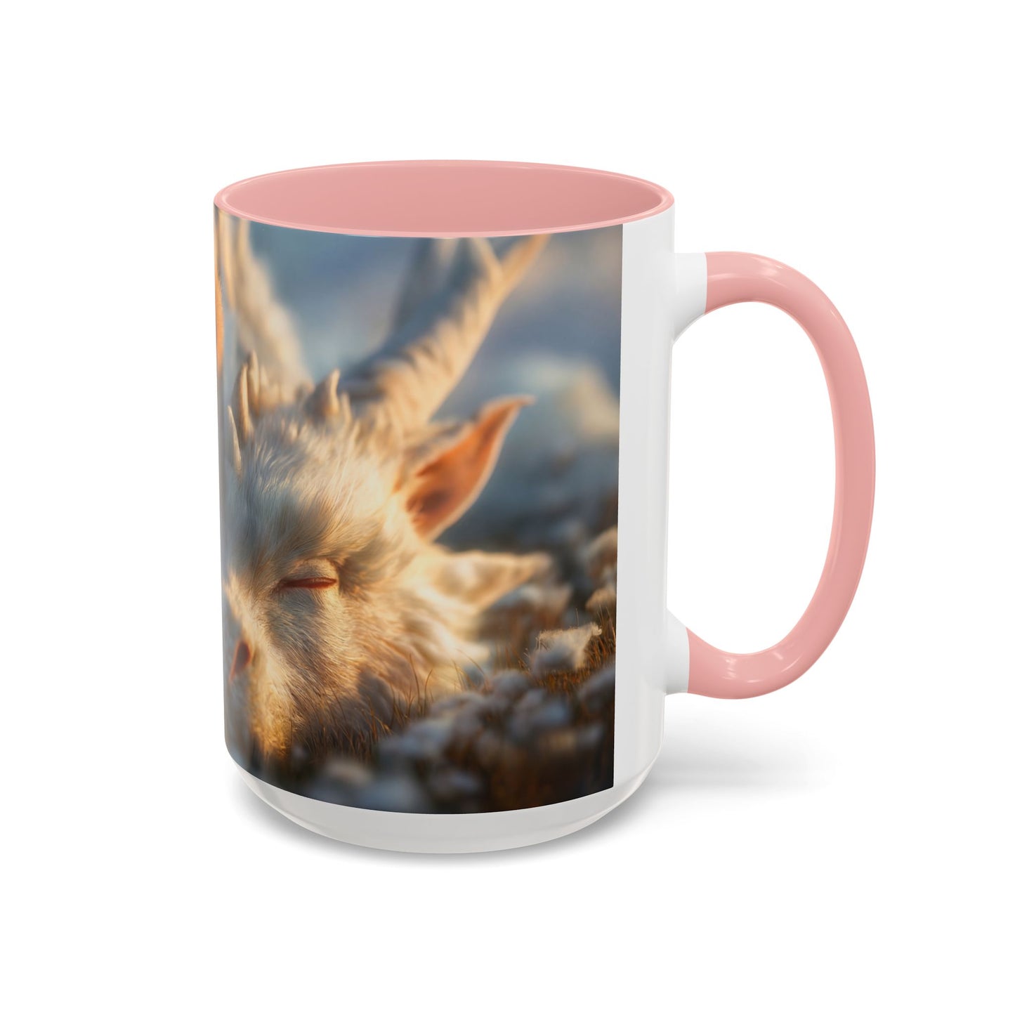 Winter Guardian Accent Coffee Mug (11, 15oz) – Fur-Hooded Child Sleeping Beside White Dragon Sentinel