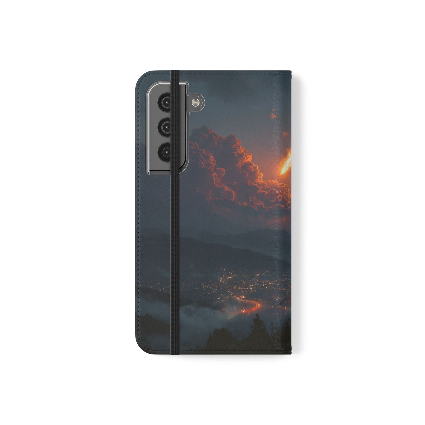 Meteor Over Valley Flip Cases – Crimson Sky Sentinel Cover