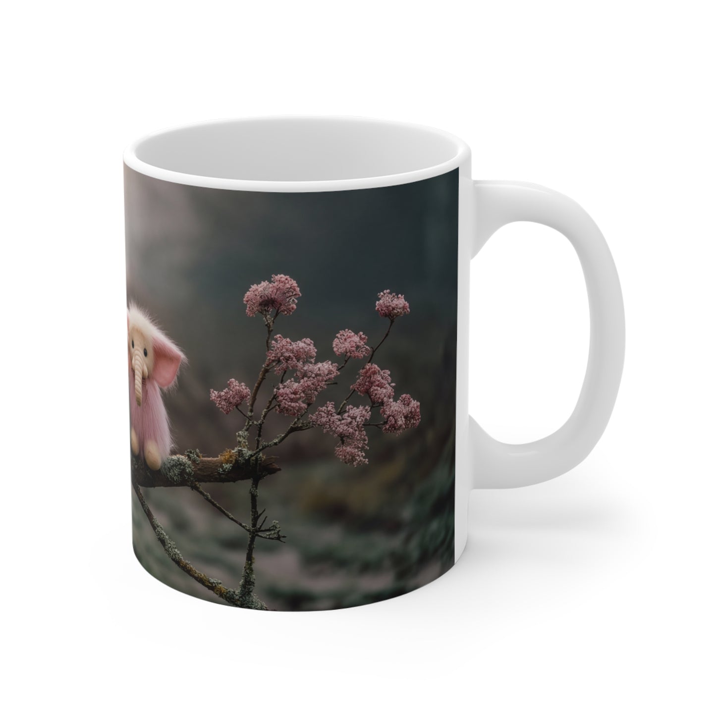 Three Furred Elephants Ceramic Mugs (11oz\15oz\20oz) – Dawn’s Whisper on Mossy Branch