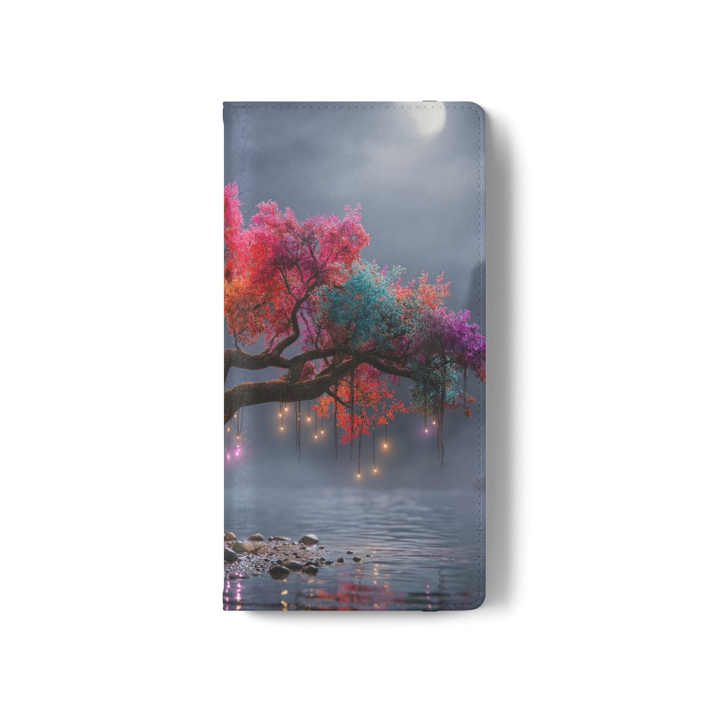 Chromatic Canopy Flip Cases – Rainbow Tree Moonlit Waterfall Scene