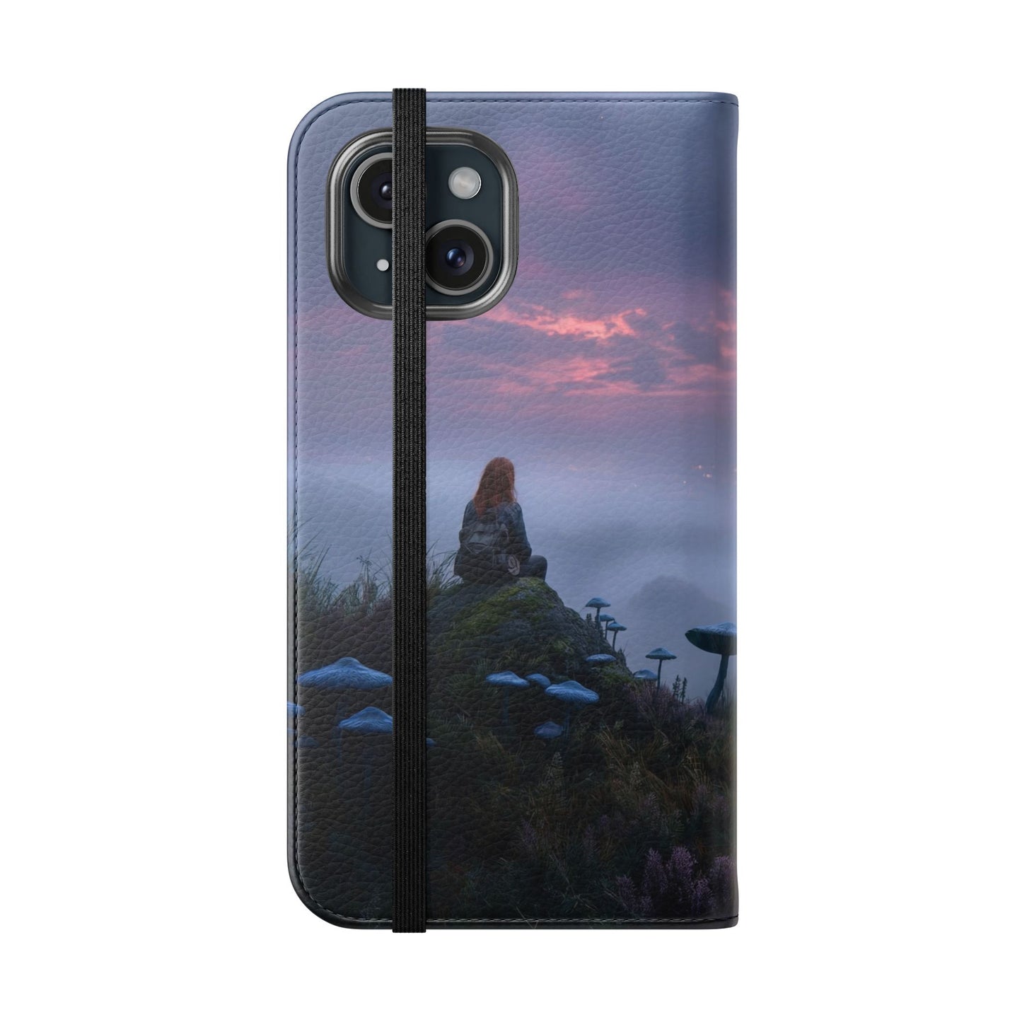 Misty Hilltop Flip Cases – Red-Haired Wanderer at Twilight