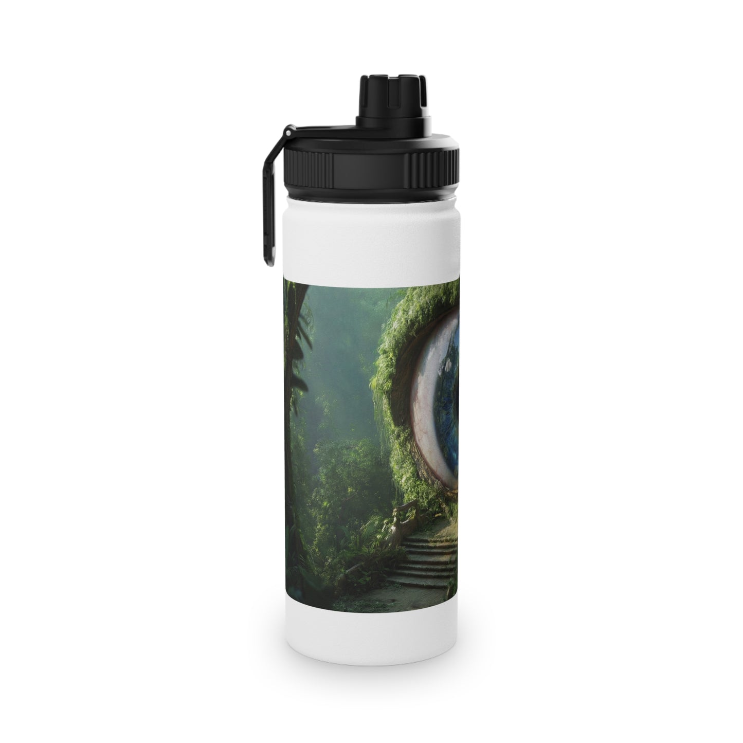 Guardian Eye of the Emerald Grove Stainless Steel Water Bottle, Sports Lid – Watchful Forest Portal