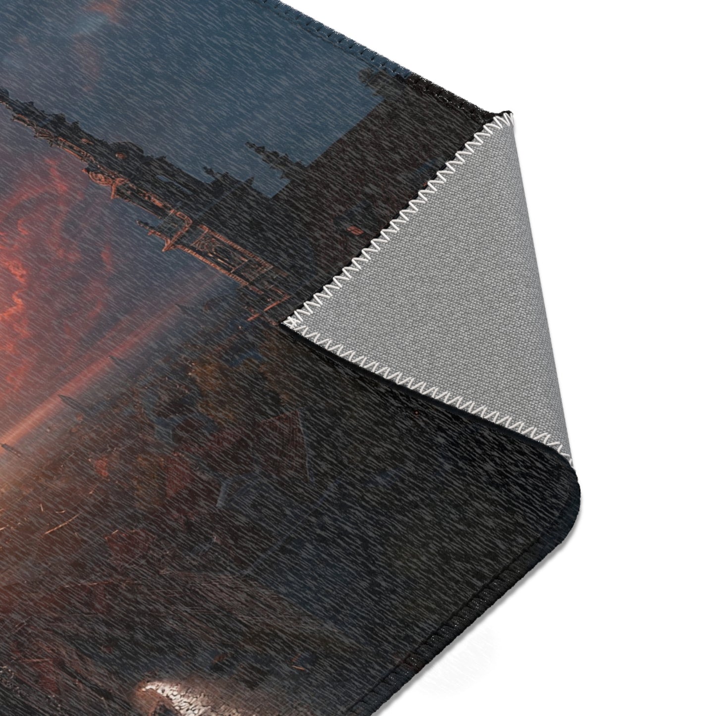 Celestial Beam Cityscape Rug – Dawn’s Sacred Light Over Stone Streets
