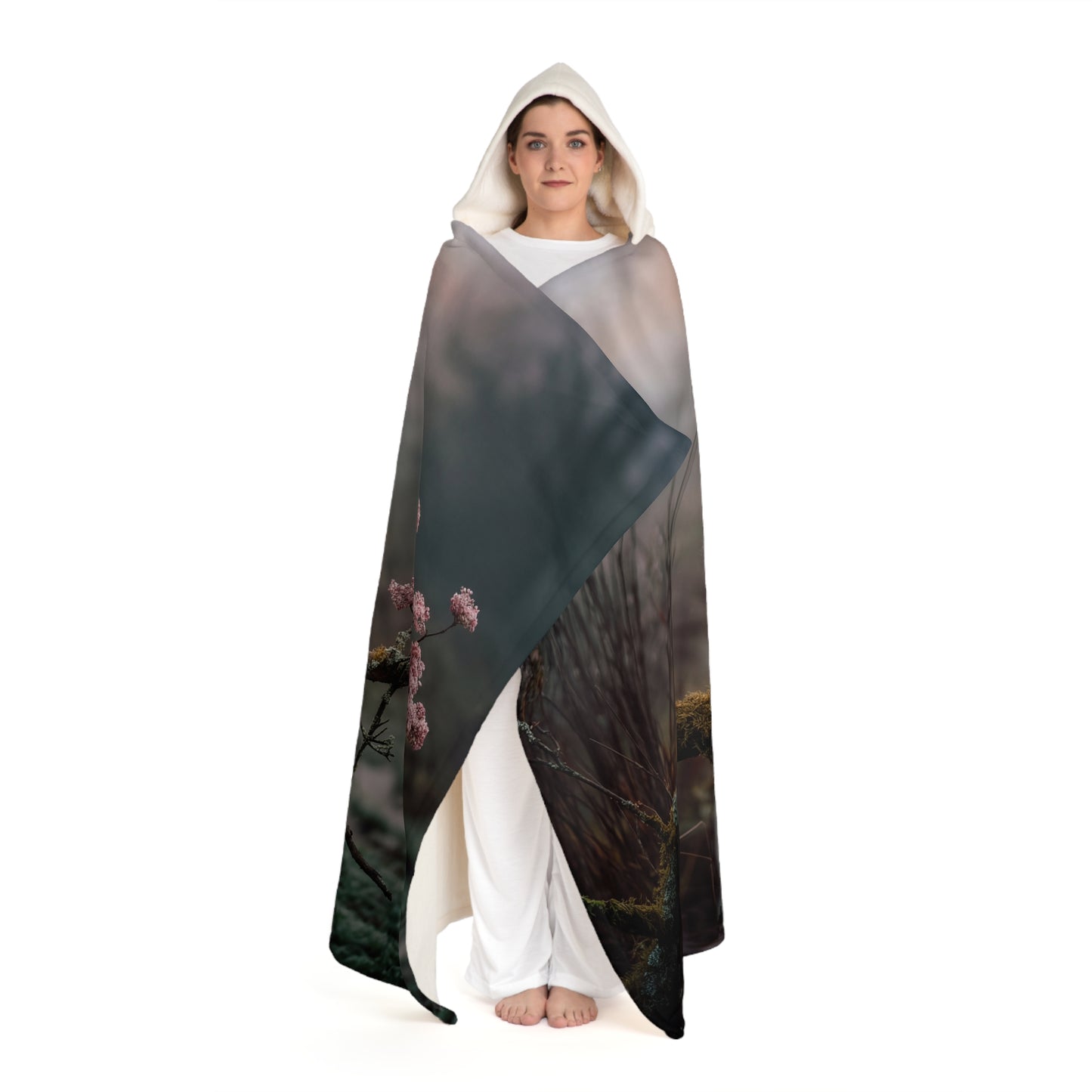 Mossy Branch Trio Hooded Sherpa Fleece Blanket – Pastel Elephants at Dusk