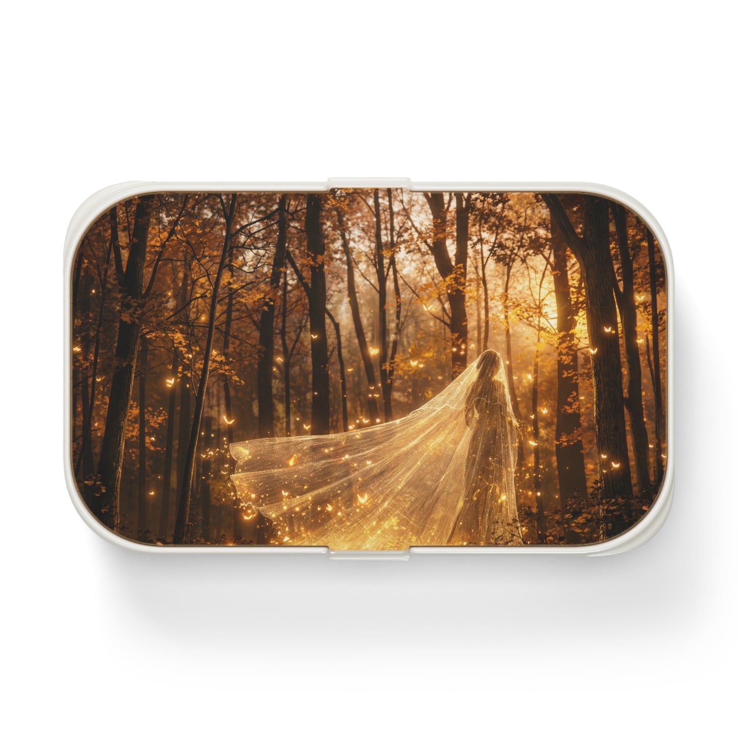 Golden Veil Witch in Autumn Woods Bento Lunch Box – Whispers of the Sunlit Grove