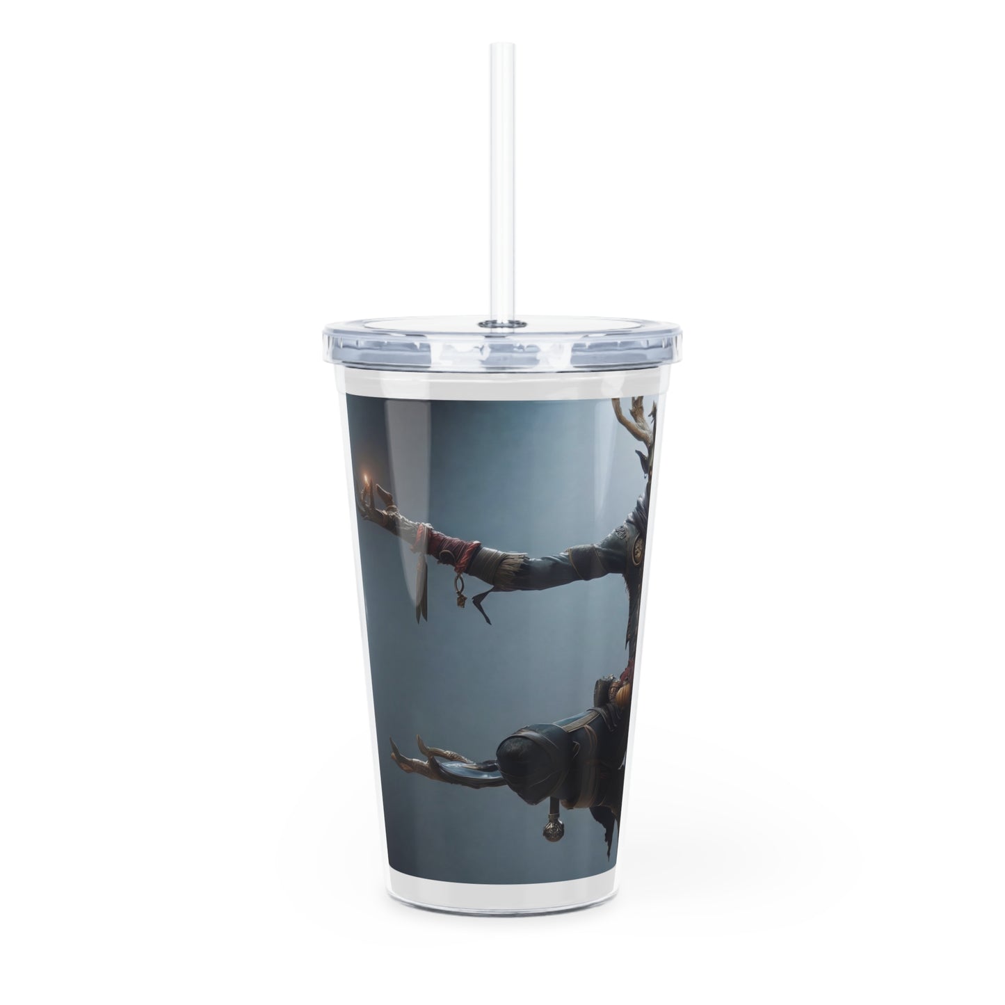 Forest Guardian with Candles Plastic Tumbler with Straw – Zen Amidst the Whispering Woods