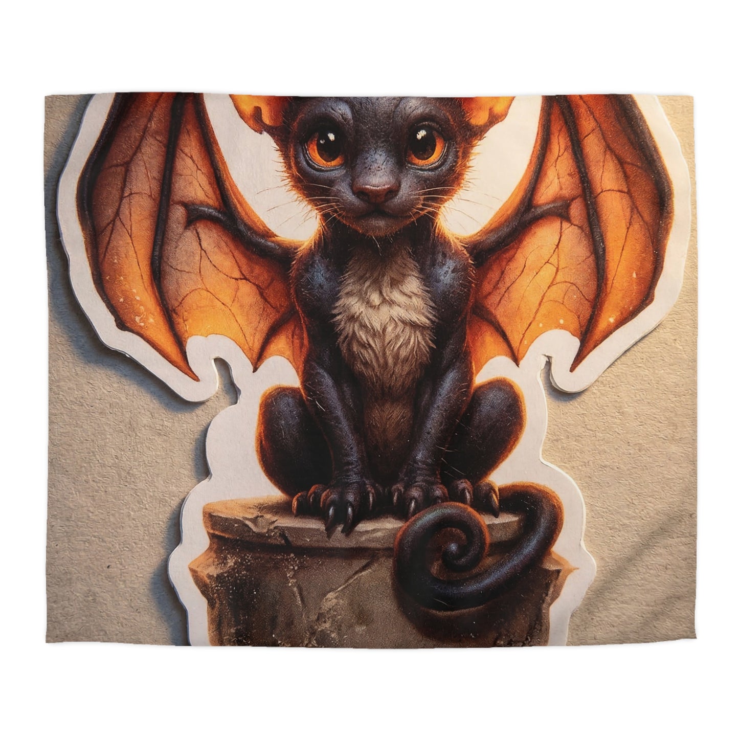 Winged Feline Sentinel Microfiber Duvet Cover – Amber Glow in Shadowed Gaze