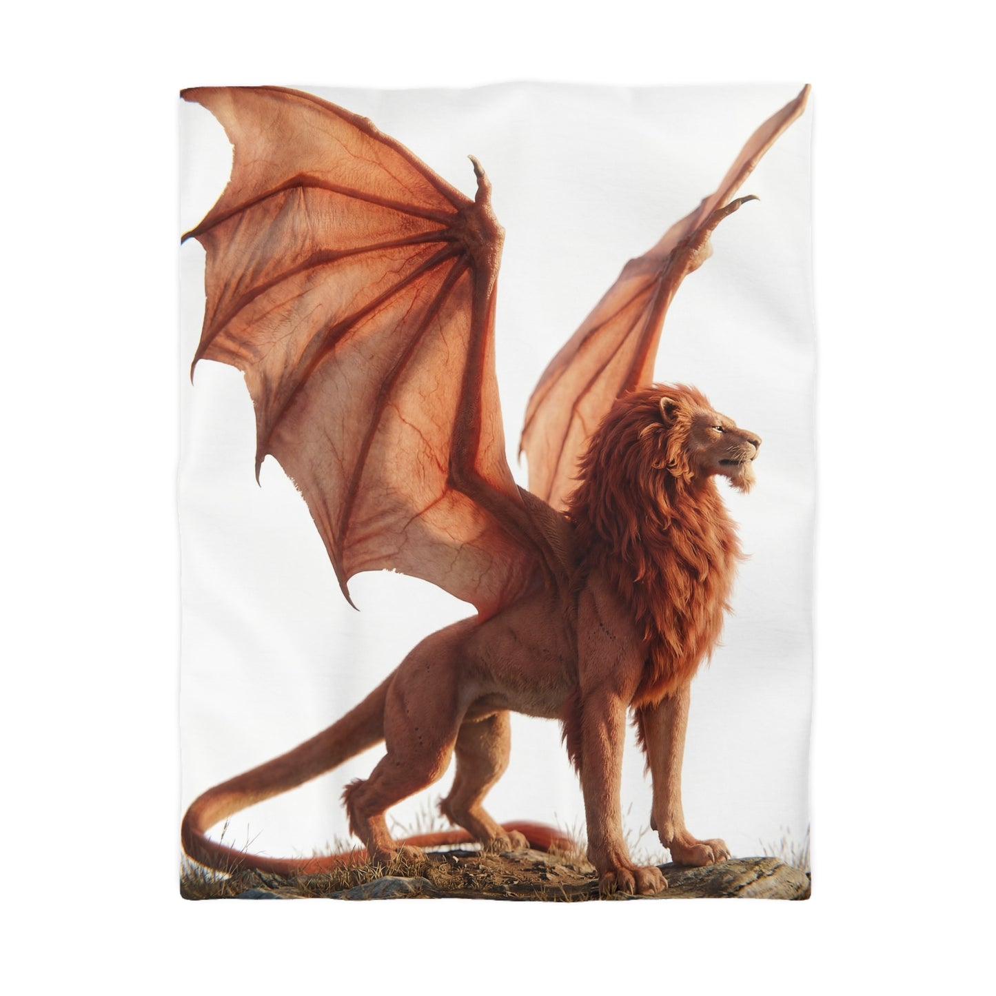 Winged Lion Sentinel Microfiber Duvet Cover – Sunset Majesty on the Ridge