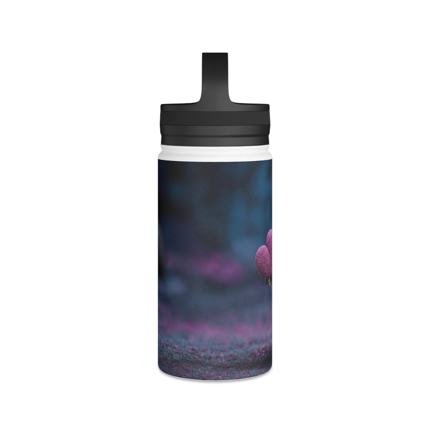 Velvet Owl With Heart Stainless Steel Water Bottle, Handle Lid – Midnight Whimsy Companion
