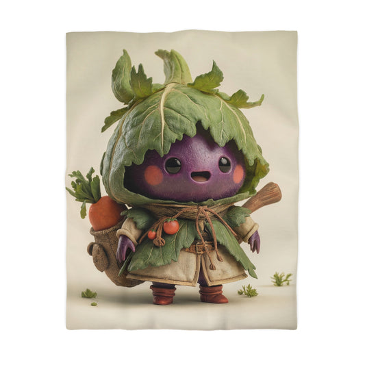 Purple Eggplant Guardian Microfiber Duvet Cover – Leaf-Crowned Harvest Scout
