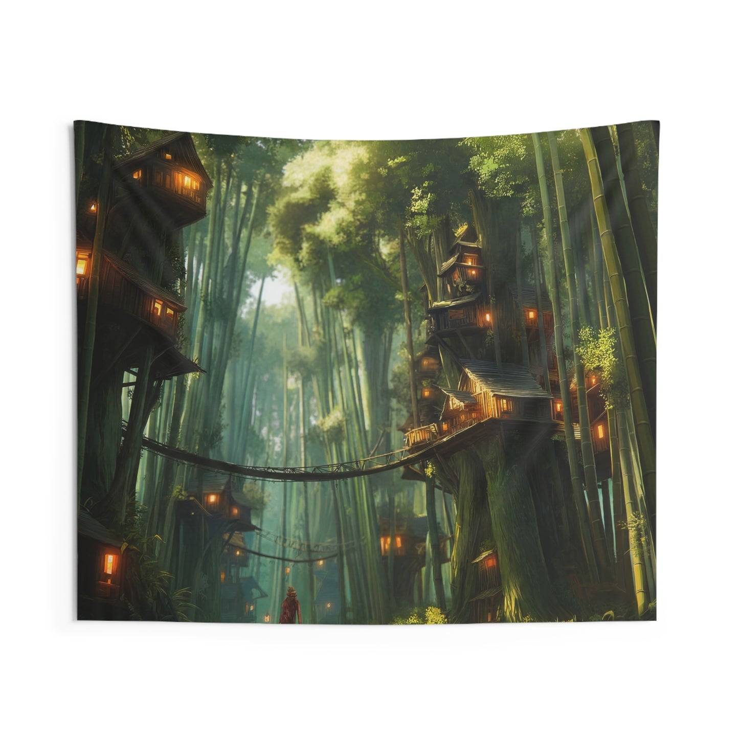 Bamboo Canopy Treehouse Tapestries – Sunlit Forest Sanctuary