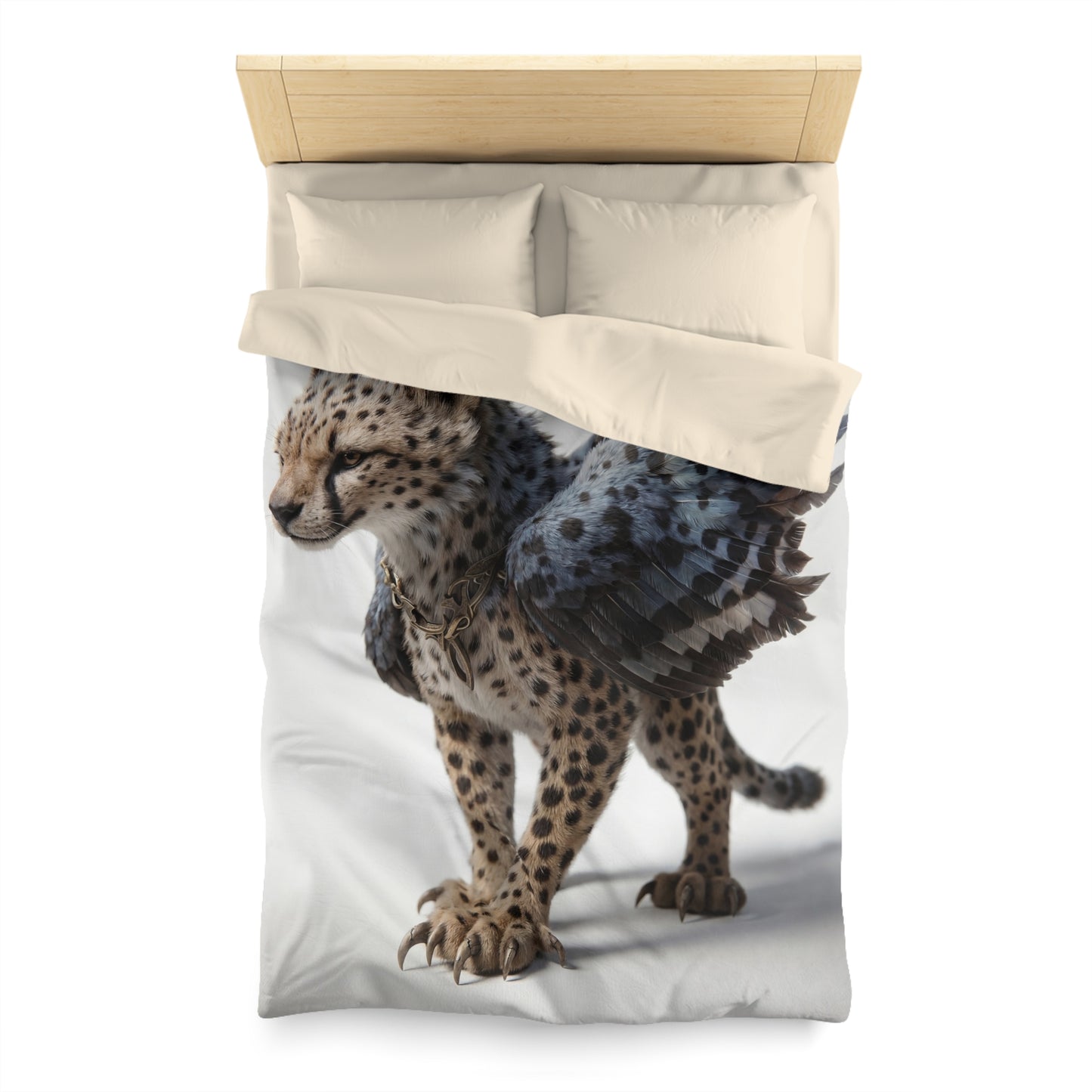 Winged Cheetah Microfiber Duvet Cover – Shadowed Feathers & Feline Grace