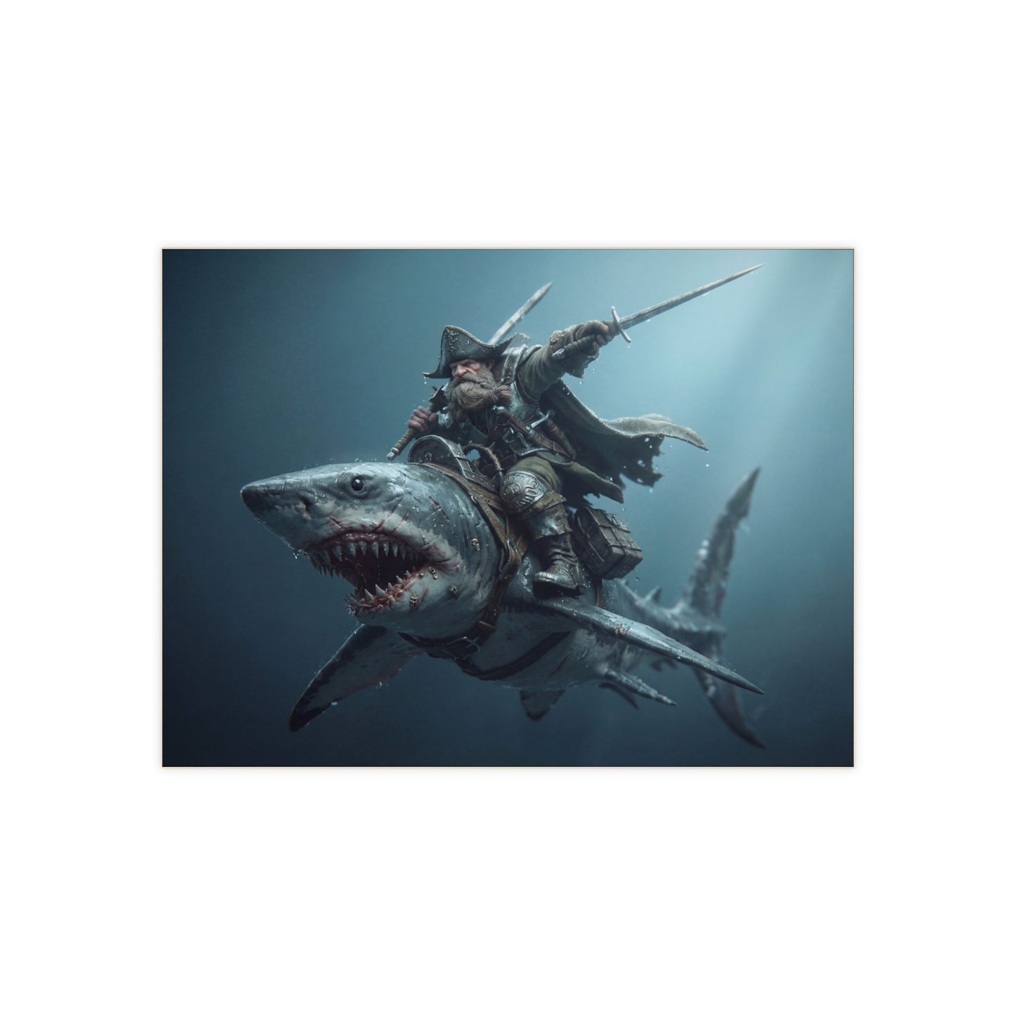 Pirate Captain on Shark Ceramic Photo Tile – Deep Blue Dominion