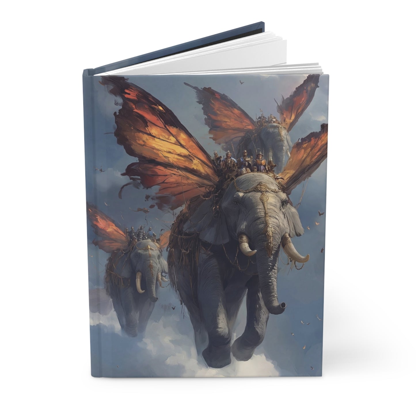 Winged Elephants Through Clouds Hardcover Journal Matte – Celestial Migration