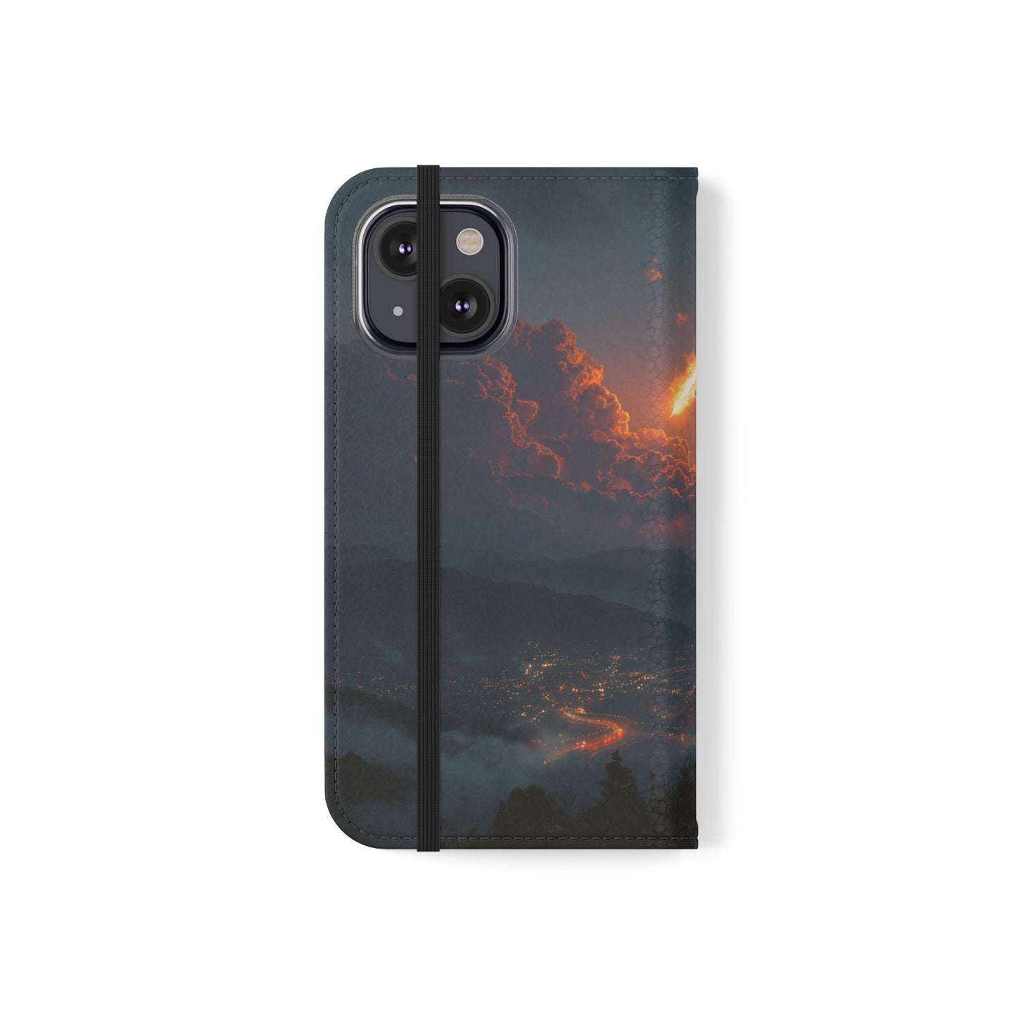 Meteor Over Valley Flip Cases – Crimson Sky Sentinel Cover