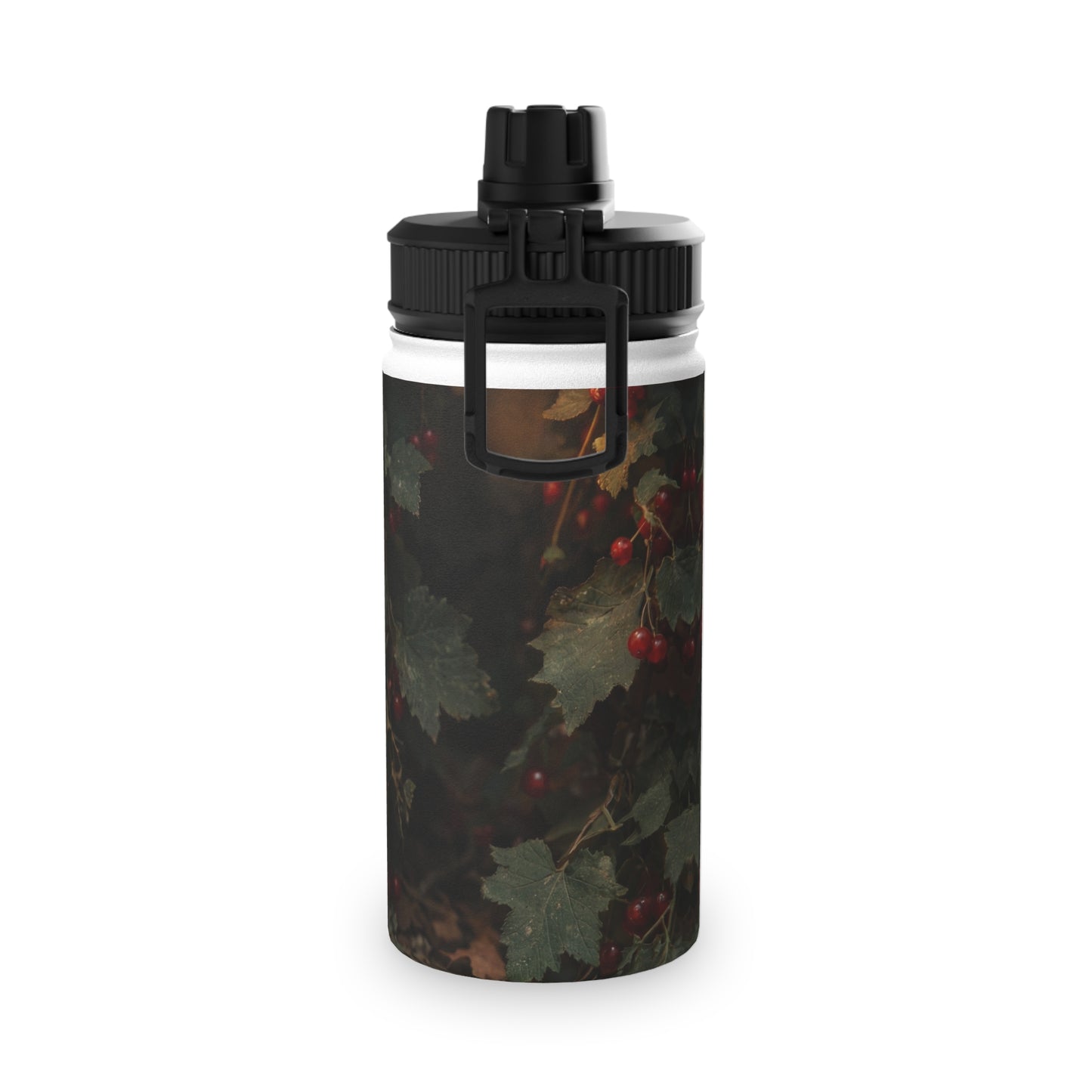 Candlelit Rat Forager Stainless Steel Water Bottle, Sports Lid – Autumn Berry Harvest