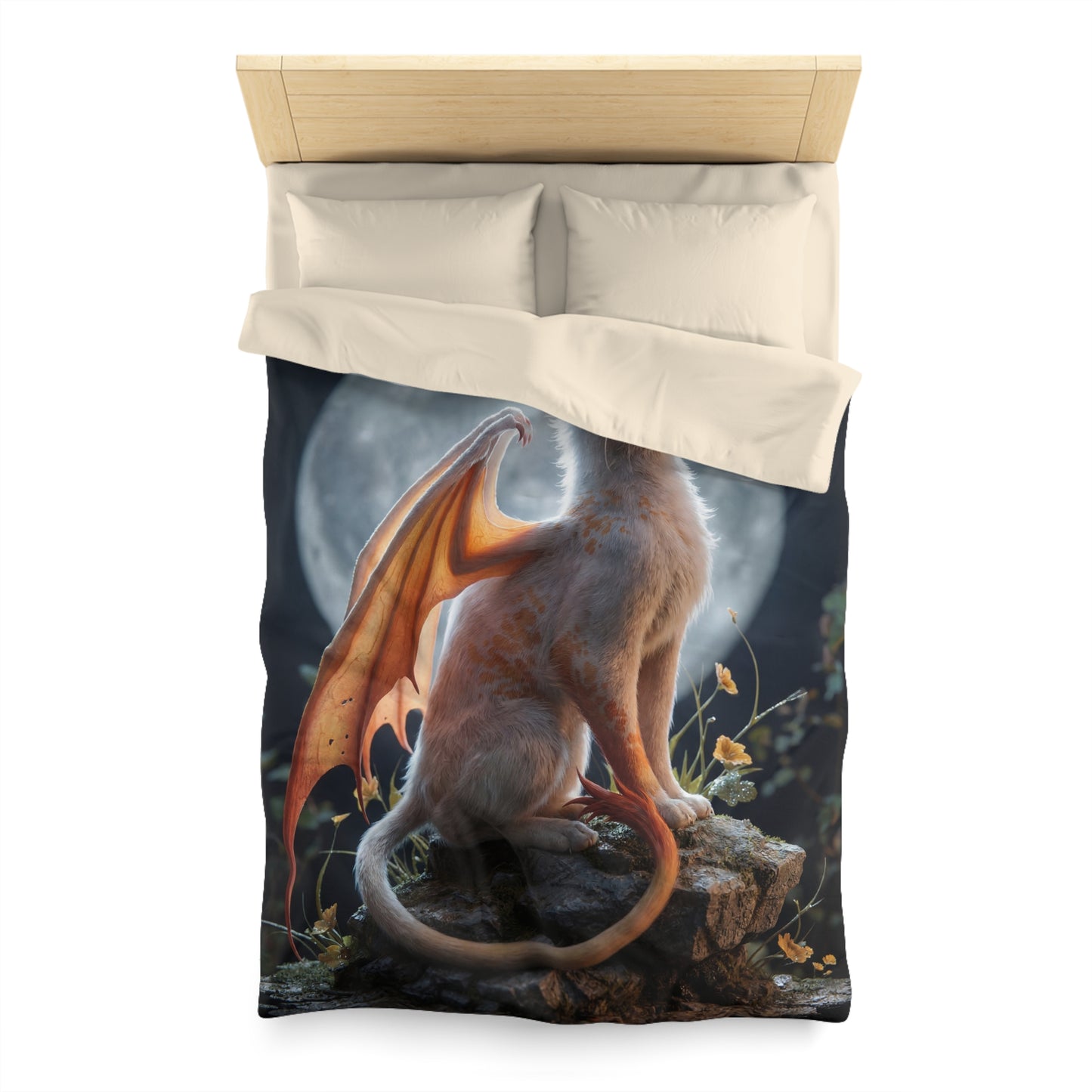 Lunar Dragon Cat Microfiber Duvet Cover – Moonlit Sentinel Dreamscape