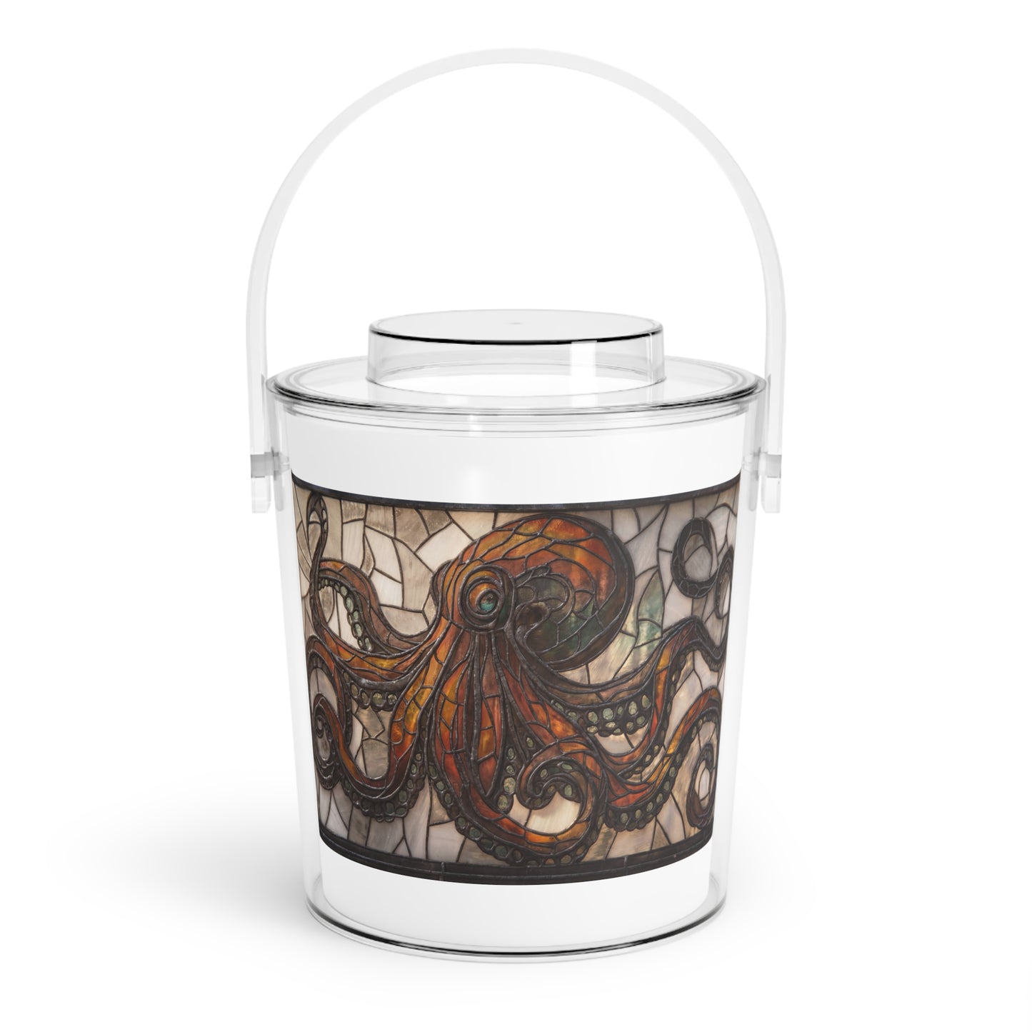 Stained Glass Octopus Ice Bucket with Tongs – Amber Tide Guardian