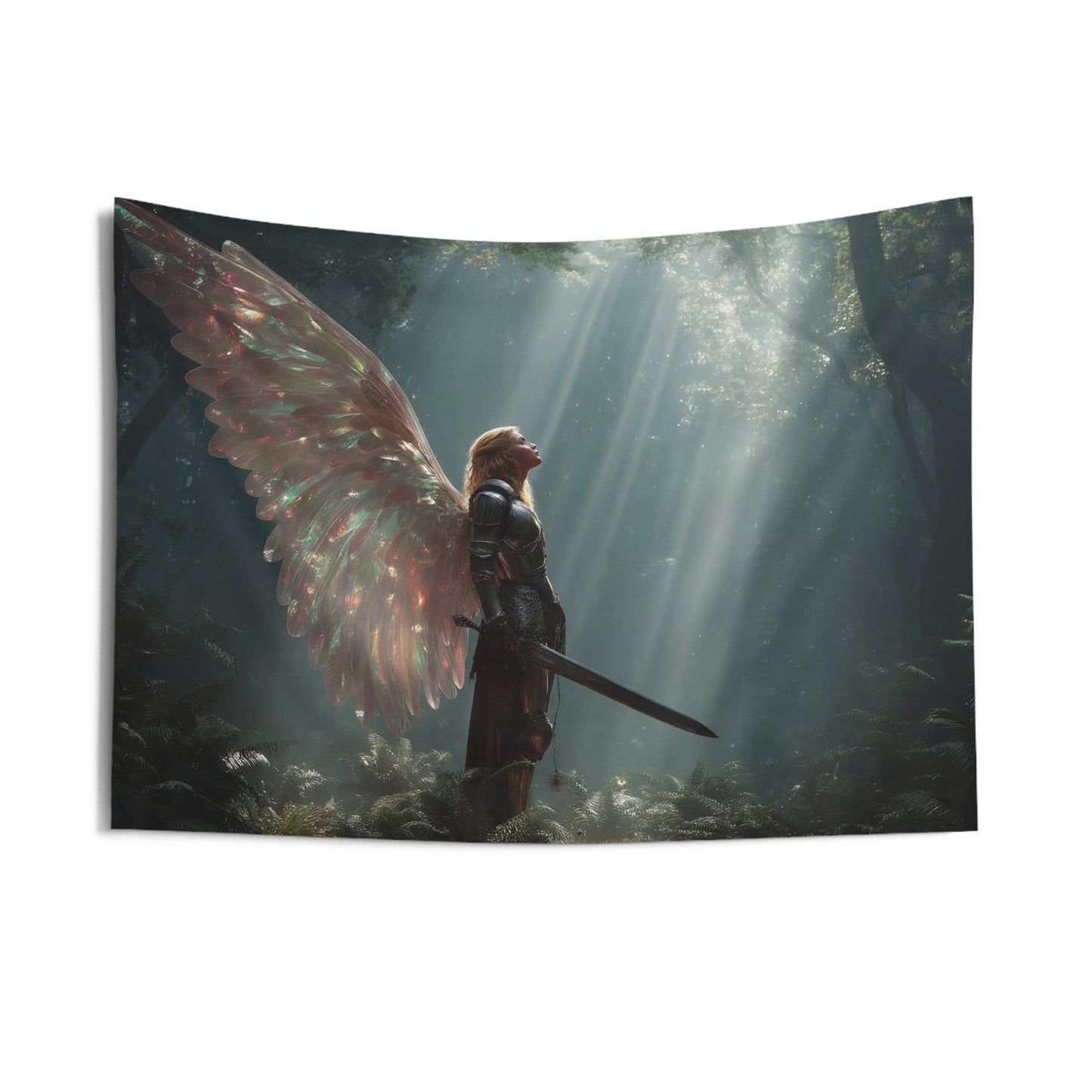 Angelic Warrior in Sunlit Forest Tapestries – Wings of Radiant Resolve