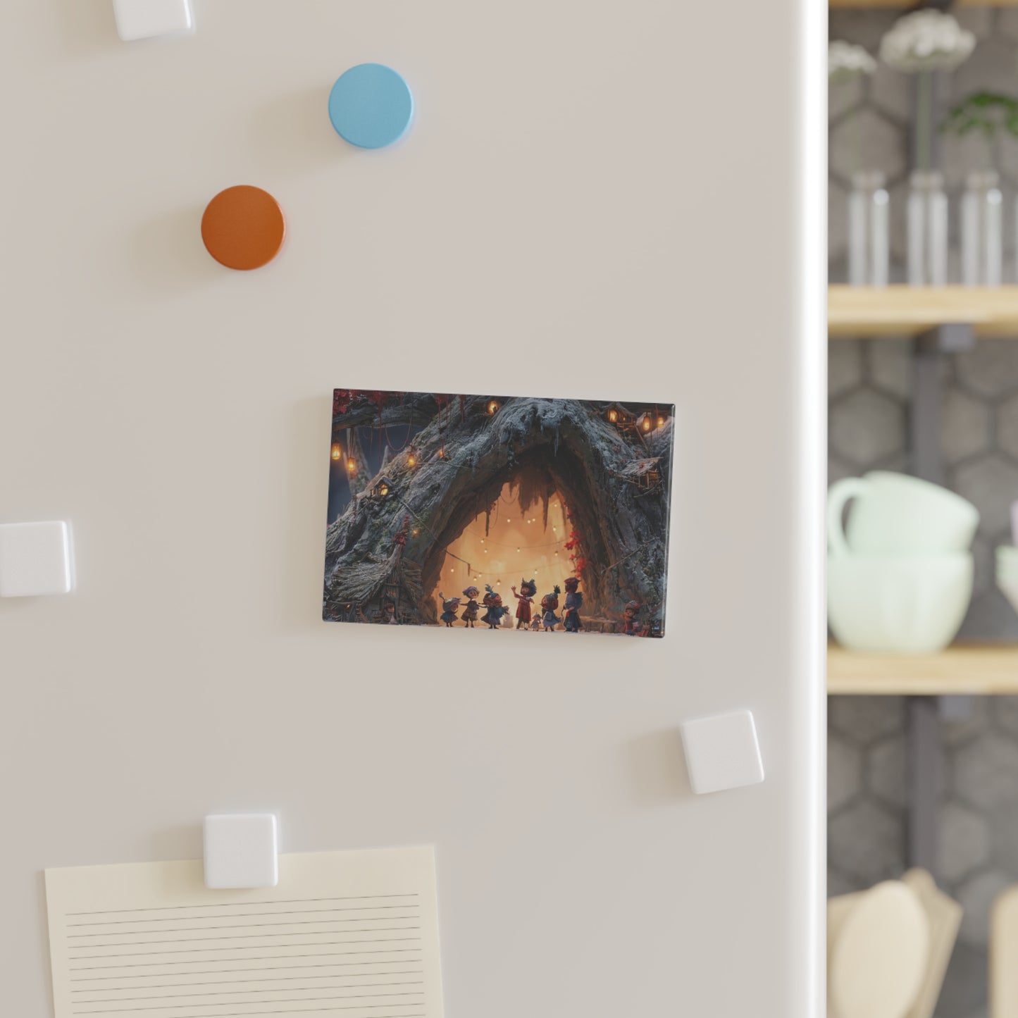 Winter Treehouse Village Button Magnet, Rectangle (1 & 10 pcs) – Hearthlight Under Crimson Canopy
