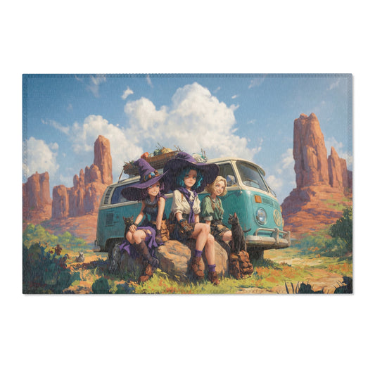 Witch’s Road Trip Area Rugs – Sun-Drenched Van and Three Witches’ Rest