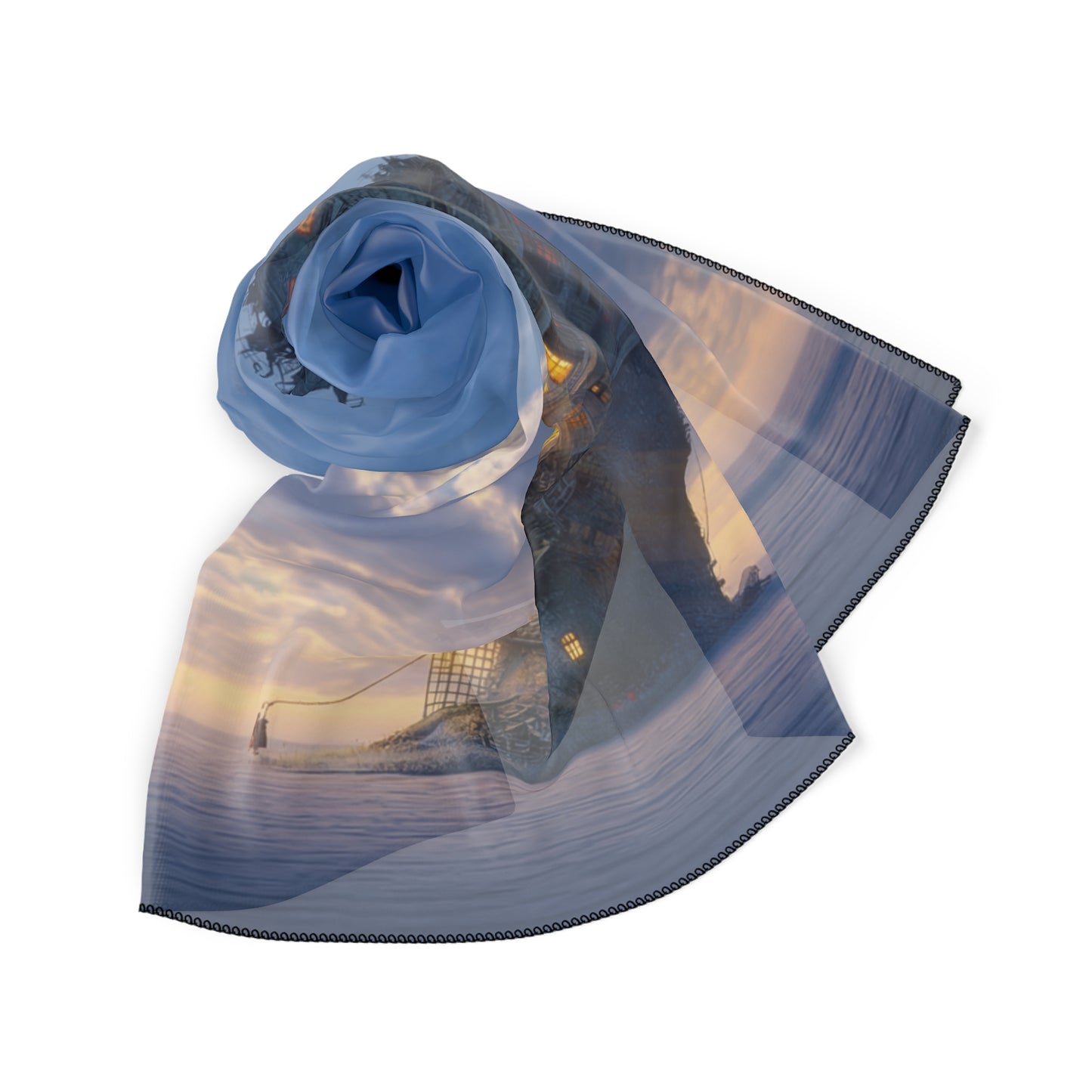 Skyward Beacon Poly Scarf – Twilight Lighthouse Dreamscape