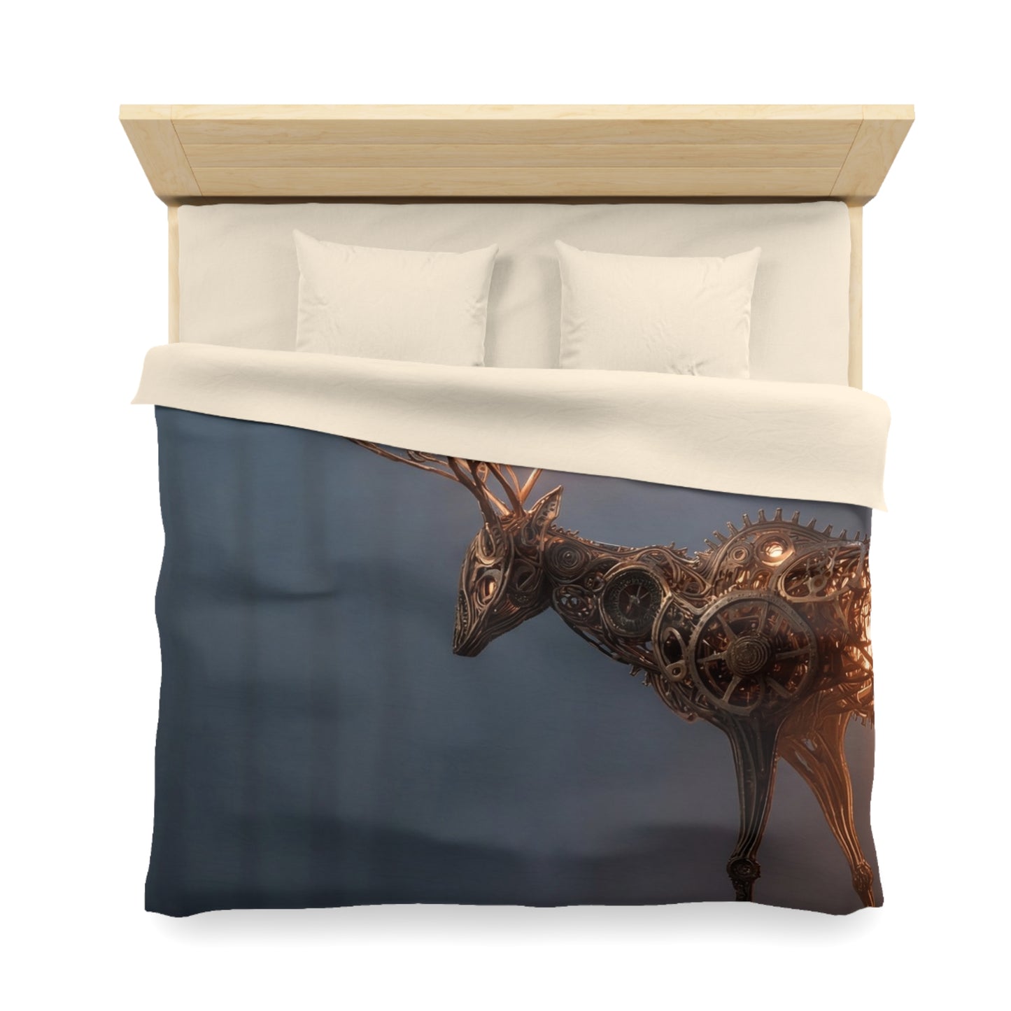 Clockwork Stag Microfiber Duvet Cover – Luminescent Forest Guardian