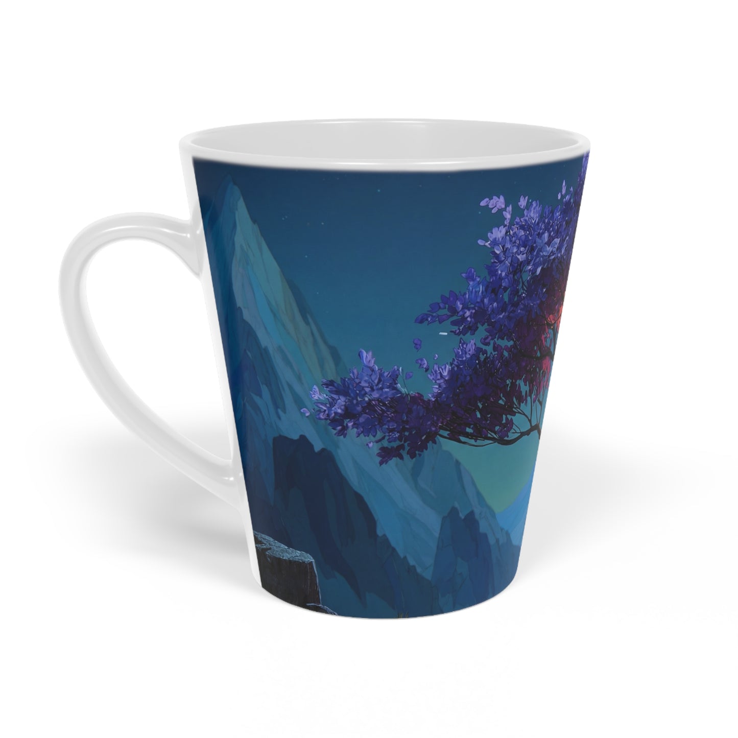 Starlit Twilight Tree Latte Mug – Bioluminescent Forest Glow