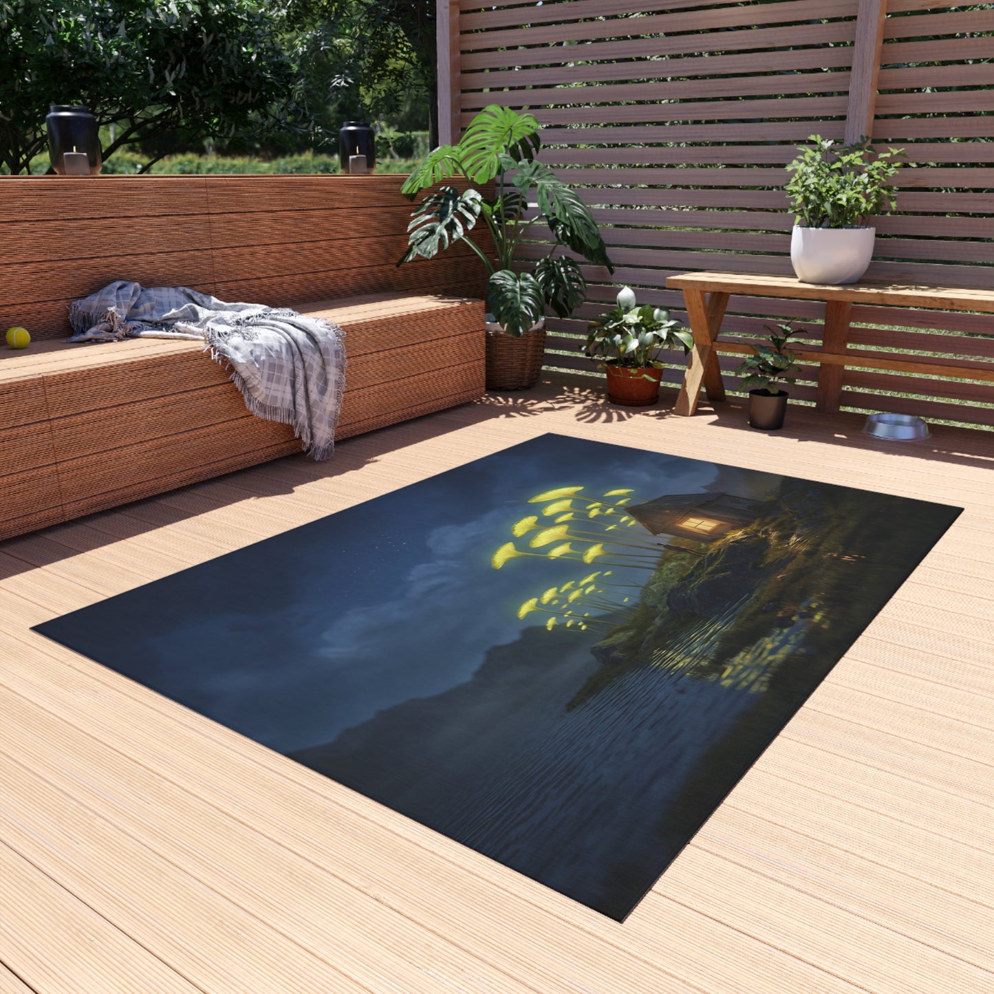 Giant Mushroom Cottage Rug – Bioluminescent Forest Escape