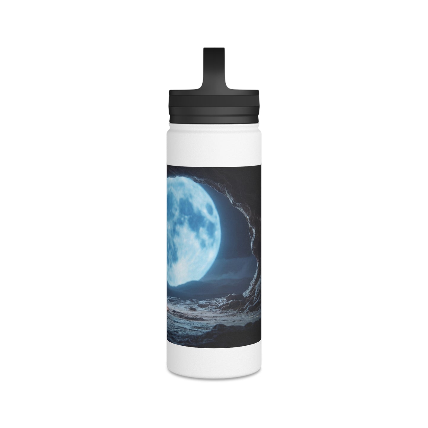 Moonlit Meditation Monk Stainless Steel Water Bottle, Handle Lid – Silent Stillness Under Celestial Glow