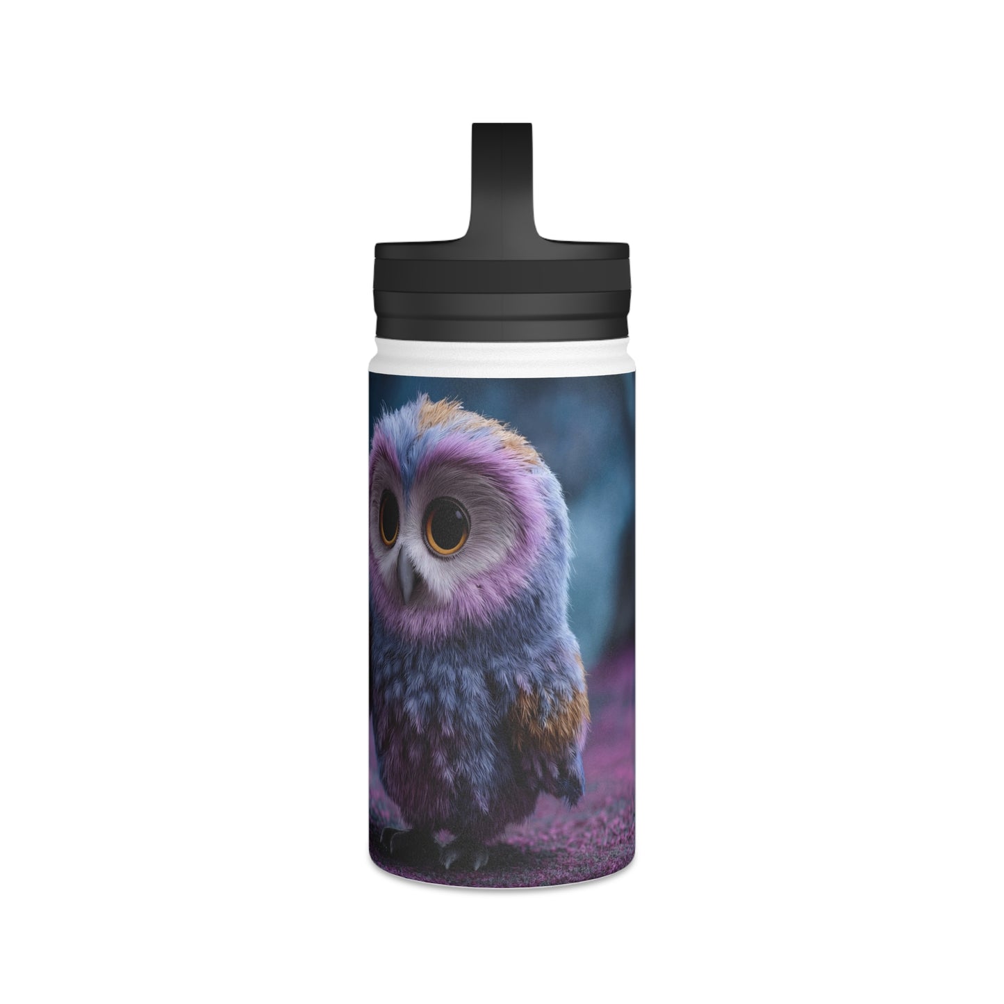Velvet Owl With Heart Stainless Steel Water Bottle, Handle Lid – Midnight Whimsy Companion