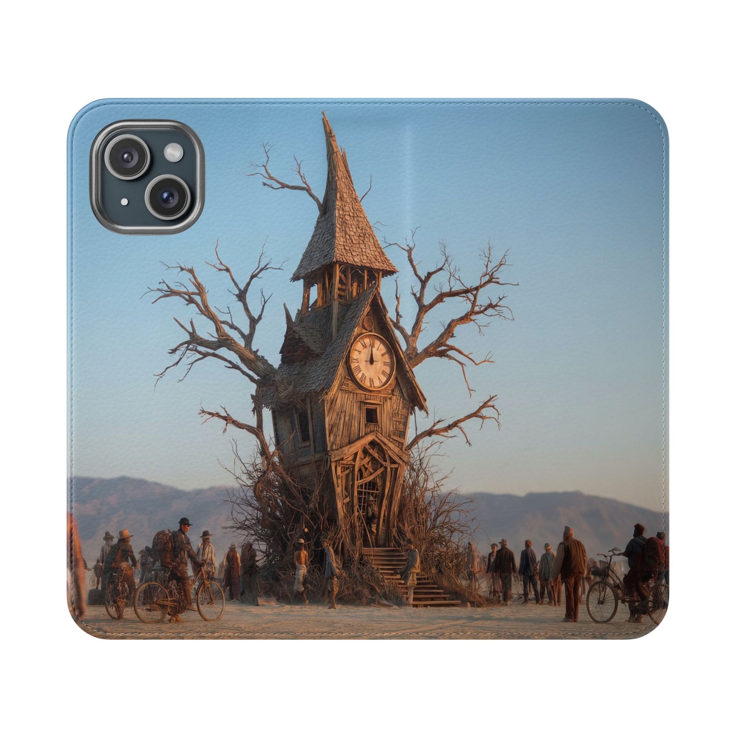 Clocktower Wanderers Flip Cases – Dusty Desert Sentinel Scene