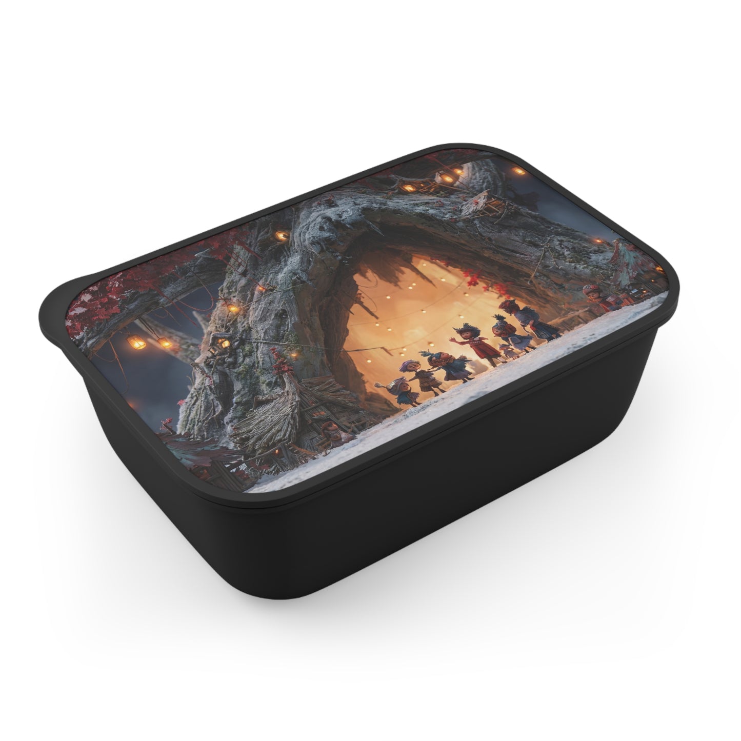 Winter Treehouse Village PLA Bento Box with Band and Utensils – Snow-Dusted Folk Celebration