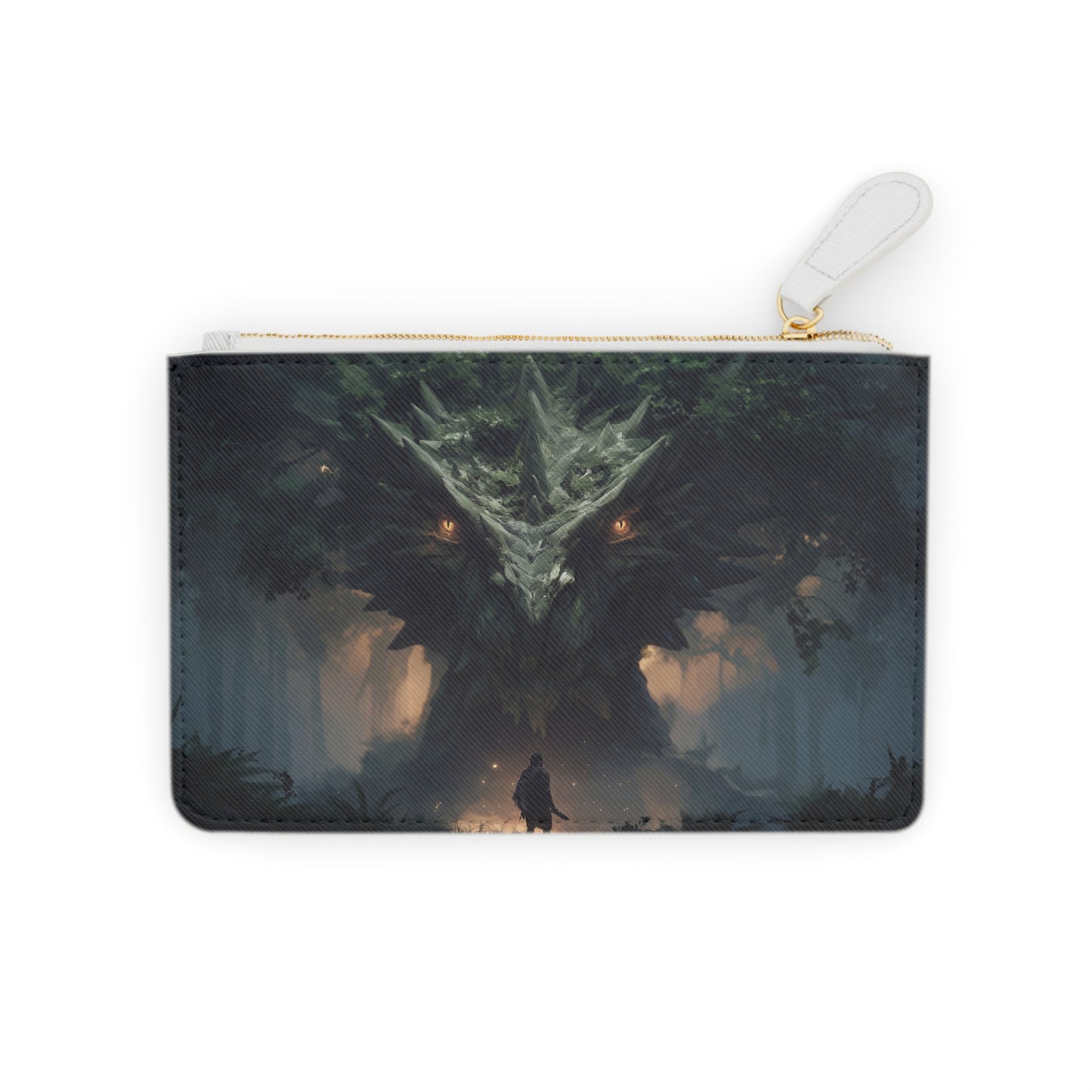 Ancient Dragon Sentinel Mini Clutch Bag – Moss-Covered Guardian in Twilight Forest