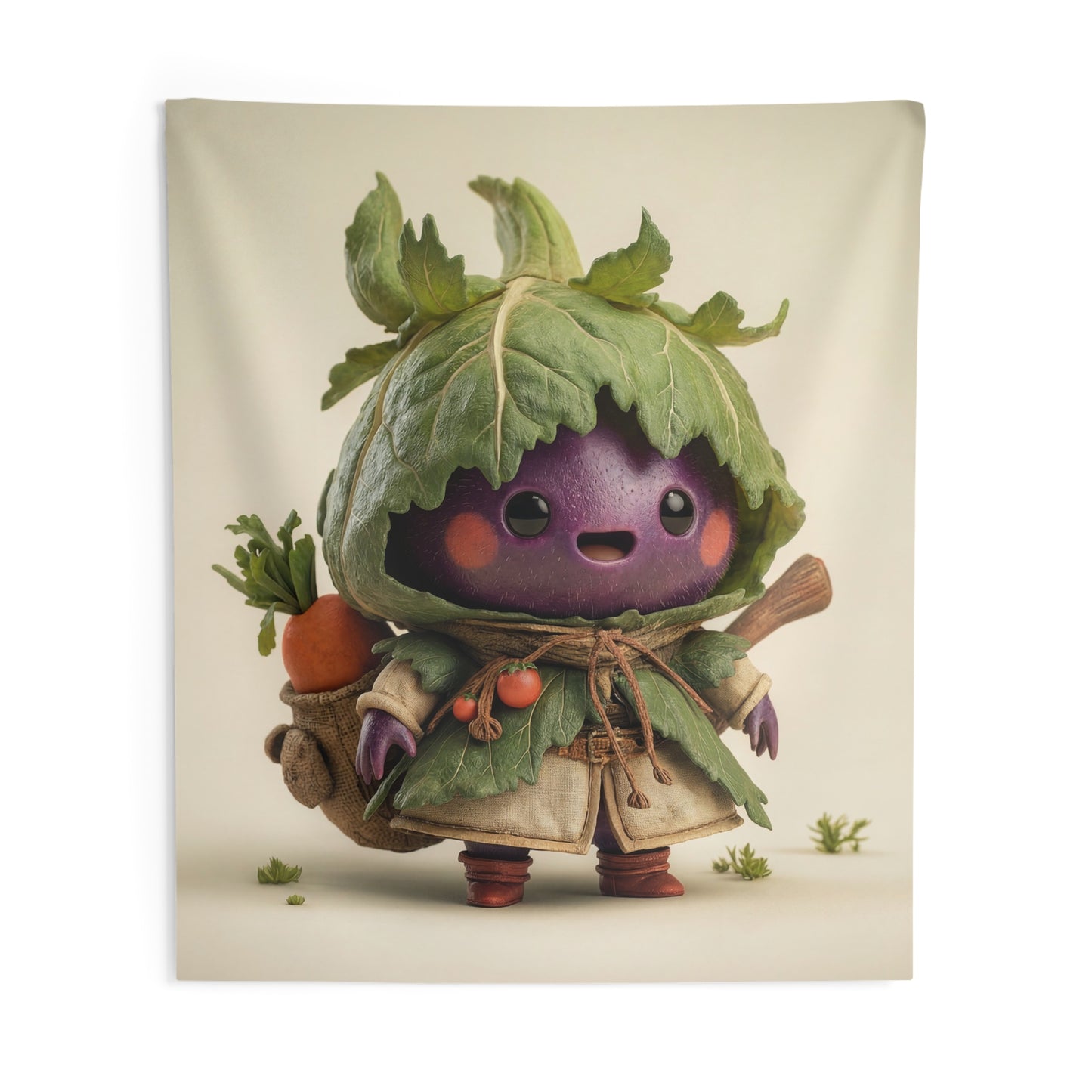 Purple Eggplant Guardian Indoor Wall Tapestries – Leaf-Crowned Harvest Hero