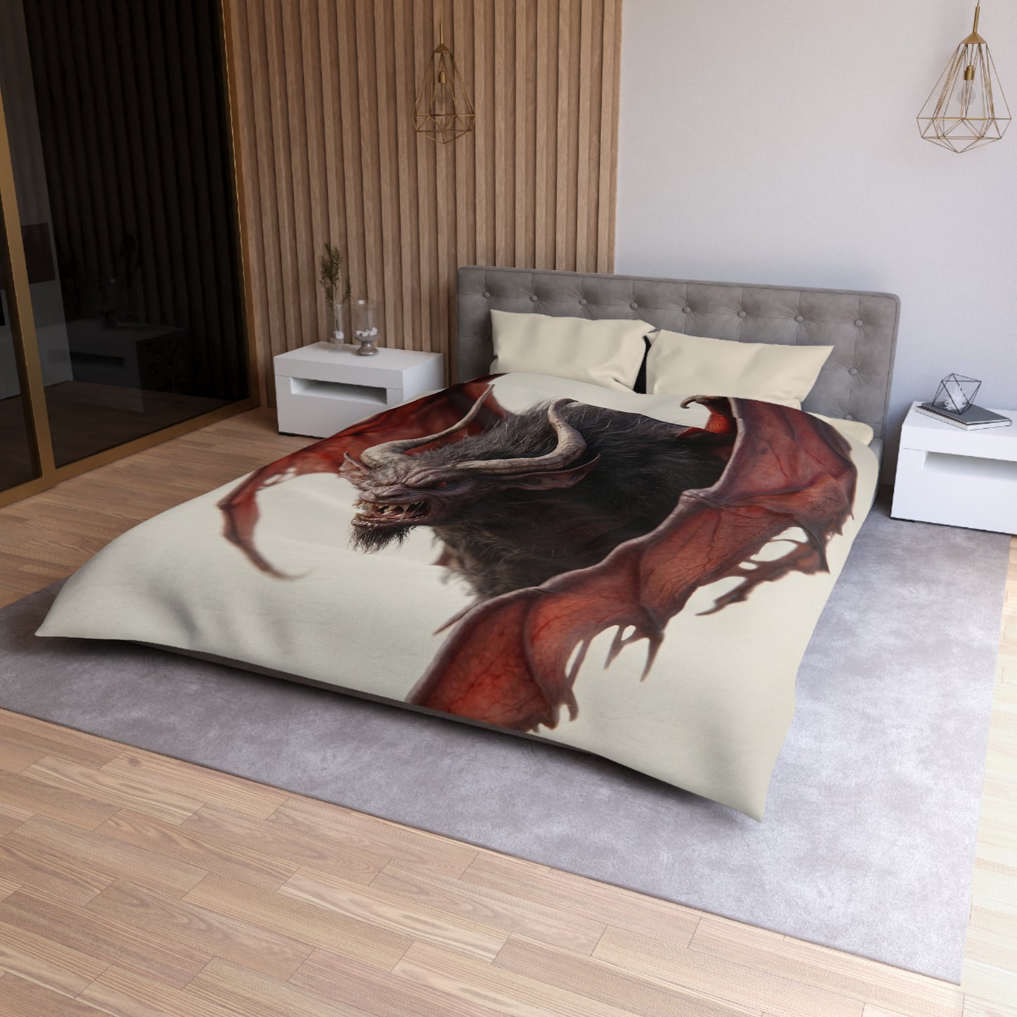 Fanged Horror Microfiber Duvet Cover – Crimson Winged Sentinel
