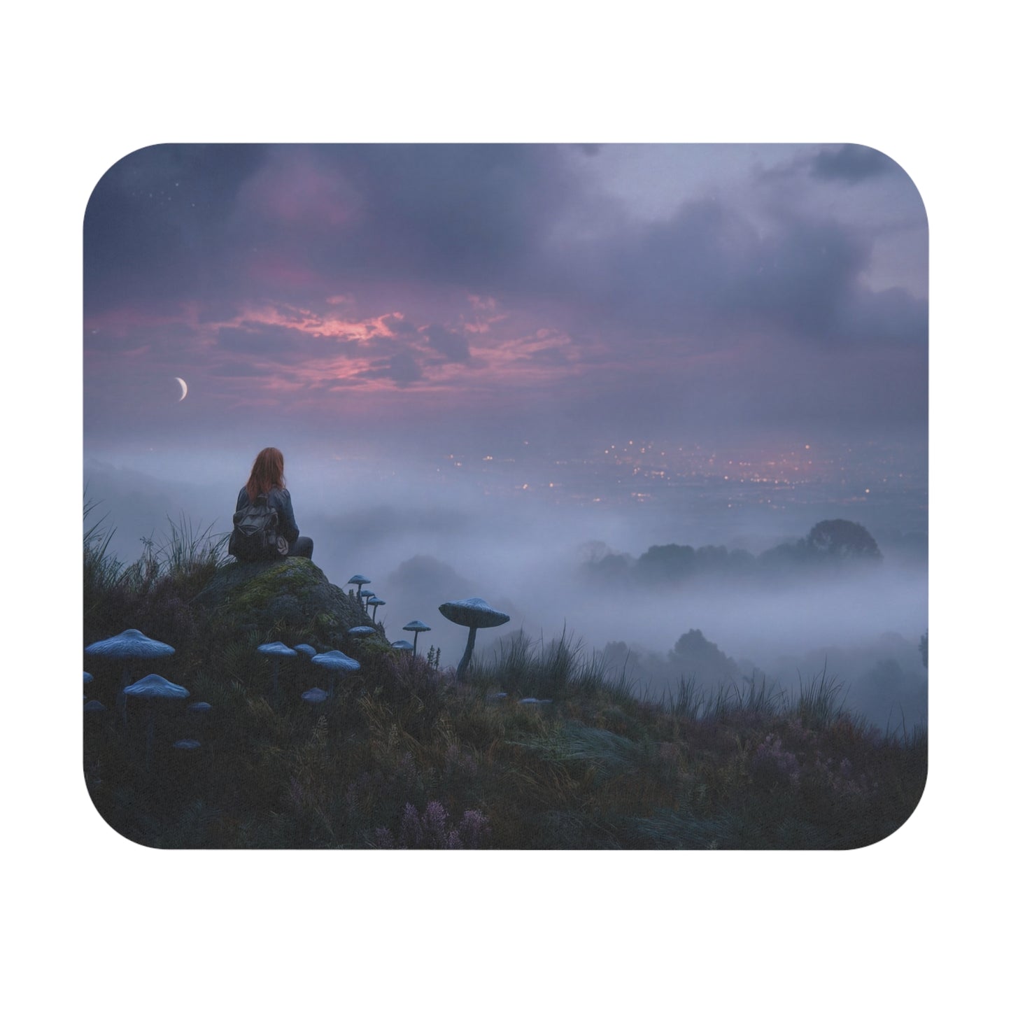 Moonlit Sentinel Mouse Pad (Rectangle) – Twilight Guardian on Misty Peak
