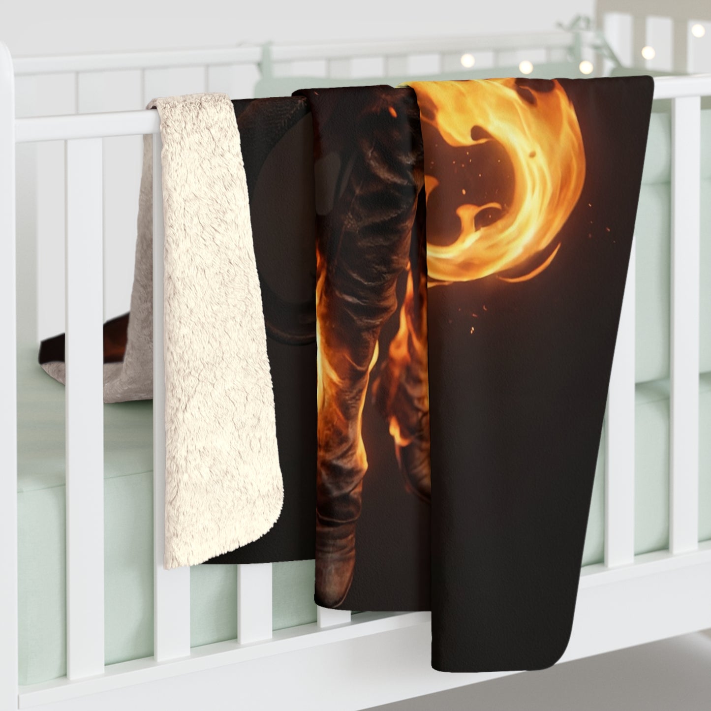 Fiery Sentinel Sherpa Fleece Blanket – Embers of the Unyielding Flame
