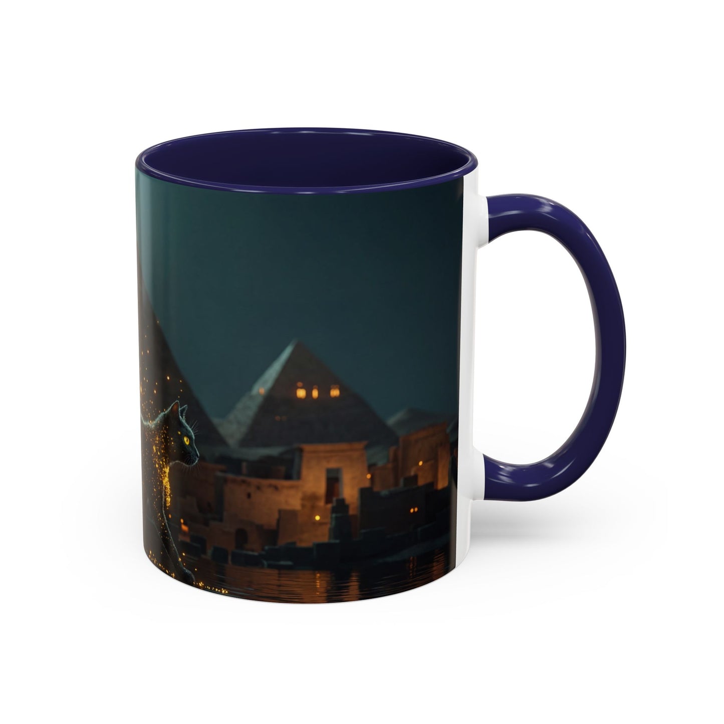Pharaoh Cat Accent Coffee Mug (11, 15oz) – Golden Stardust Nile Sentinel