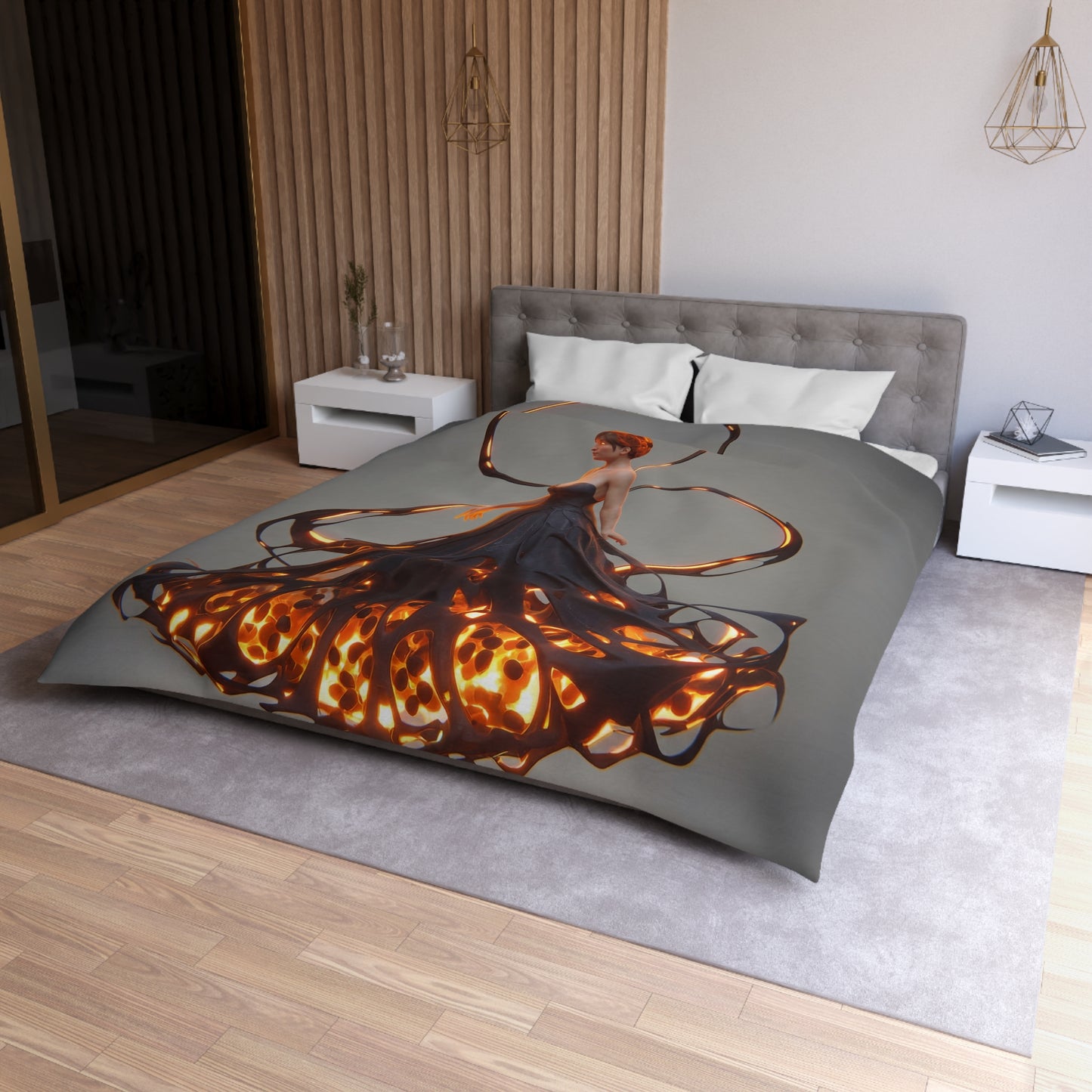 Luminal Dancer Microfiber Duvet Cover – Gilded Shadow Waltz