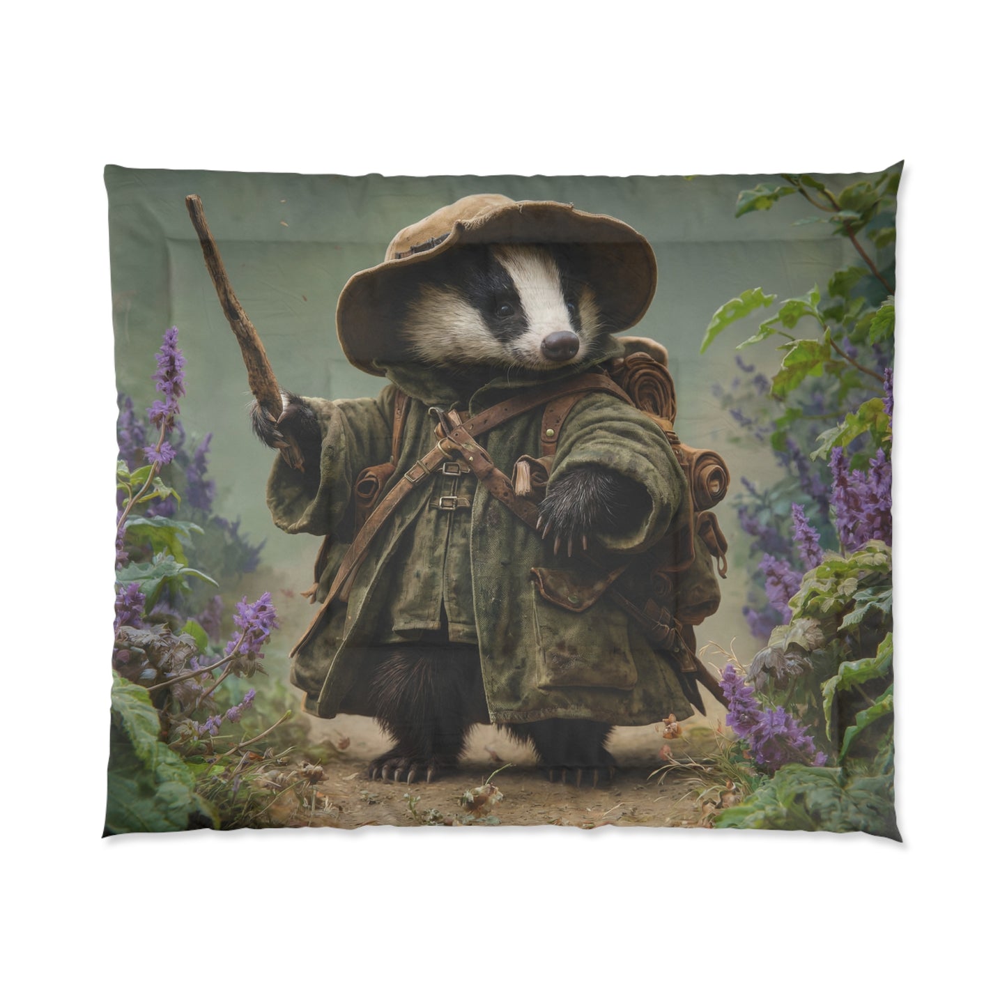 Badger Explorer Comforter – Mossy Path Through Purple Wilds