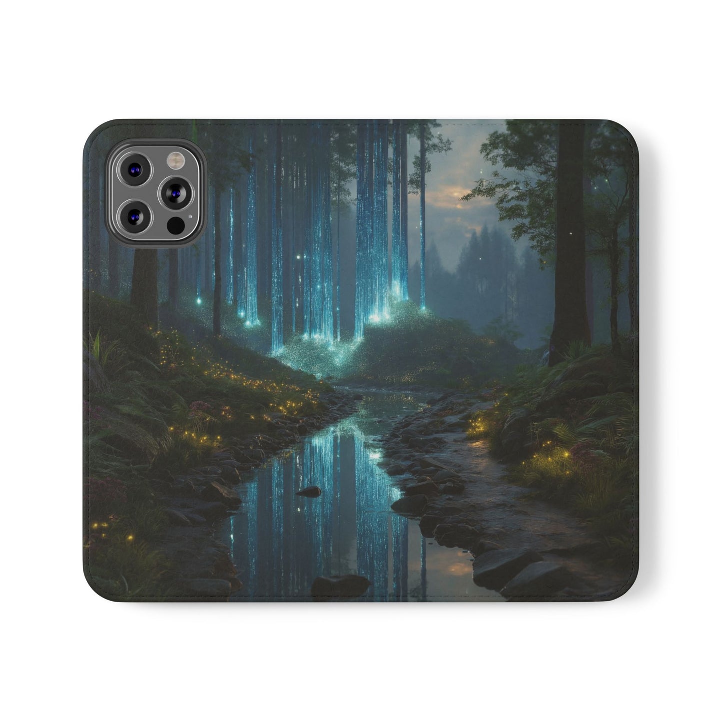 Bioluminescent Forest Flip Cases – Cyan Lightfall Stream Cover