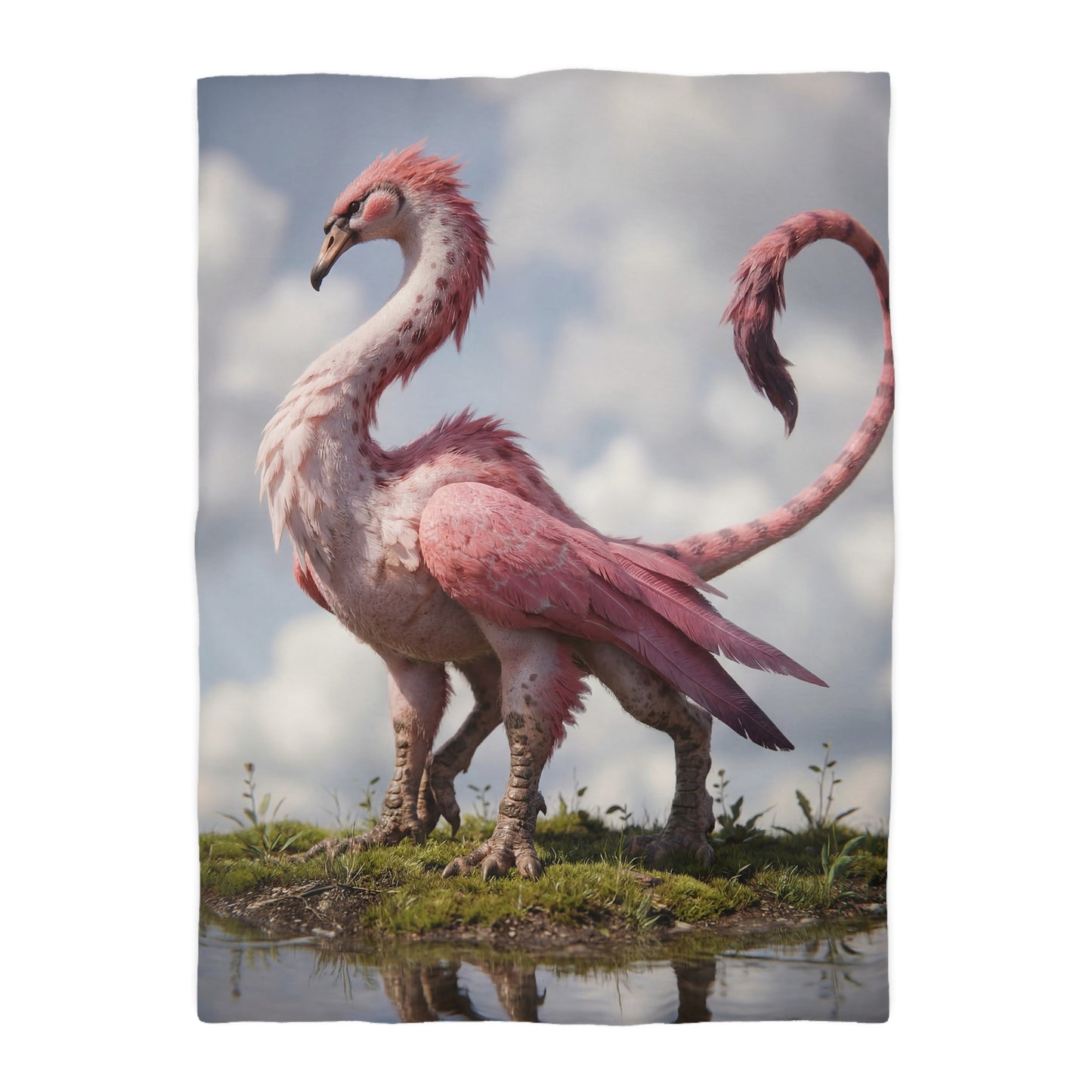 Pink Dawn Sentinel Microfiber Duvet Cover – Soft Feathers Against Sky Reflections