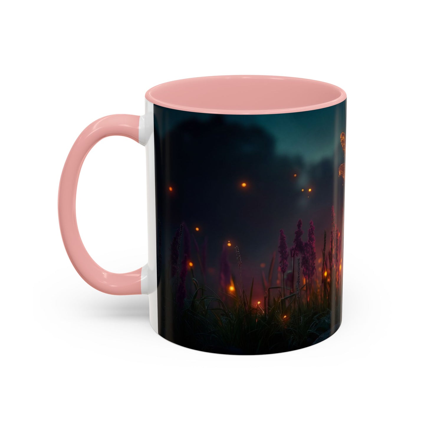 Firefly Dragonfly Accent Coffee Mug (11, 15oz) – Twilight Luminescence Over Meadow