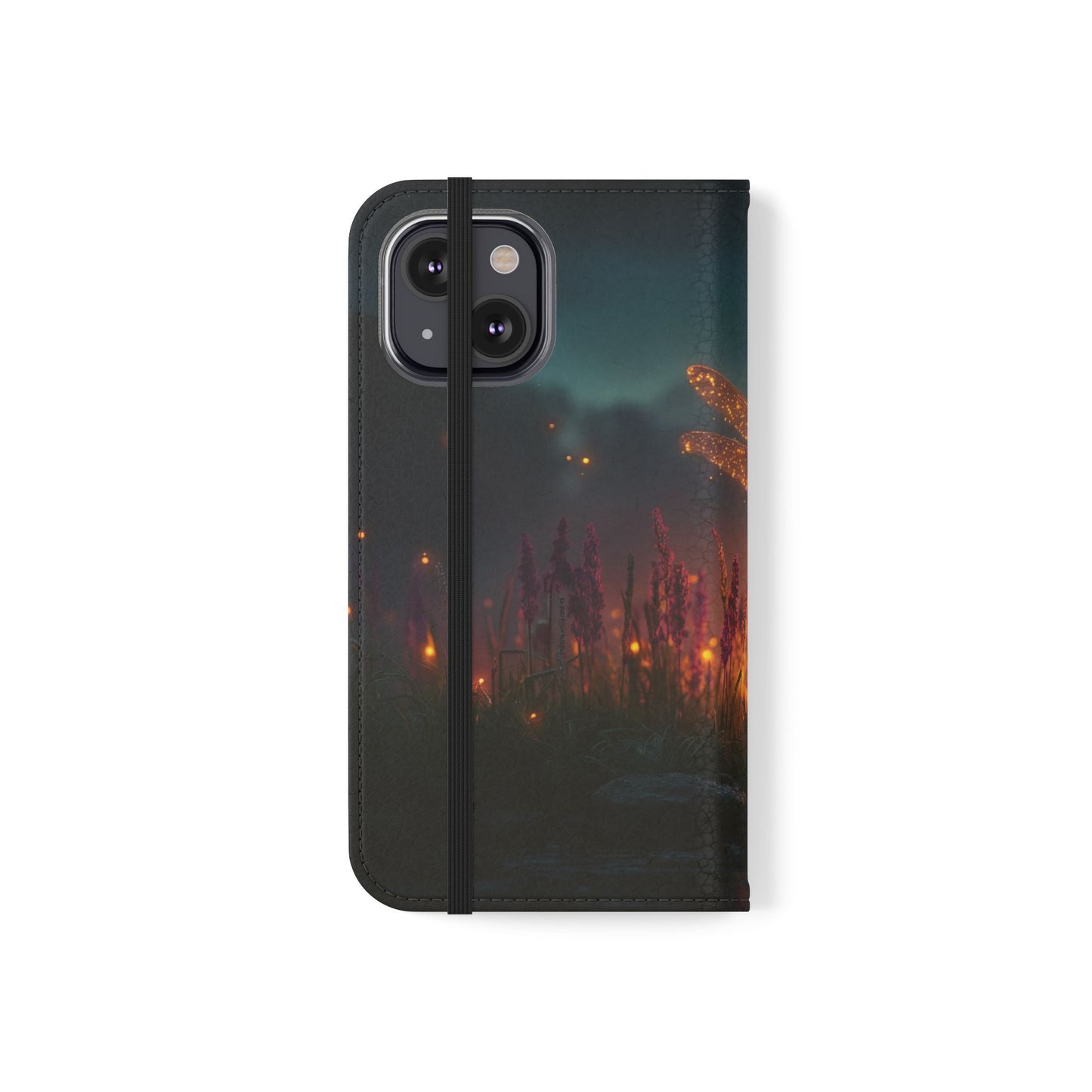 Bioluminescent Dragonfly Flip Cases – Glowing Amber Wings Over Twilight Marsh